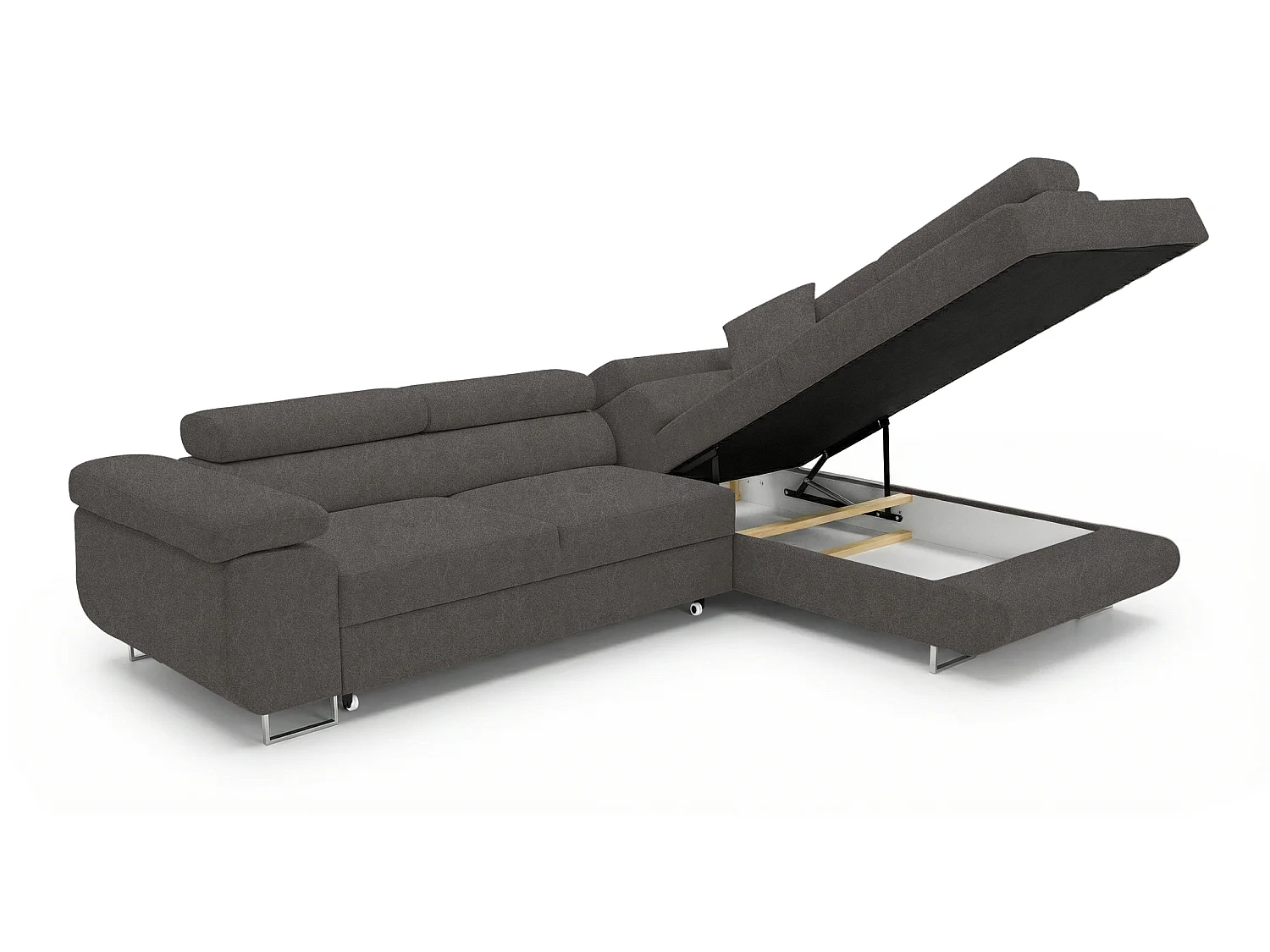Canapé-Lit Moderne en Forme de L avec Rangement en Tissu Velours Gris Clair - 3 Places