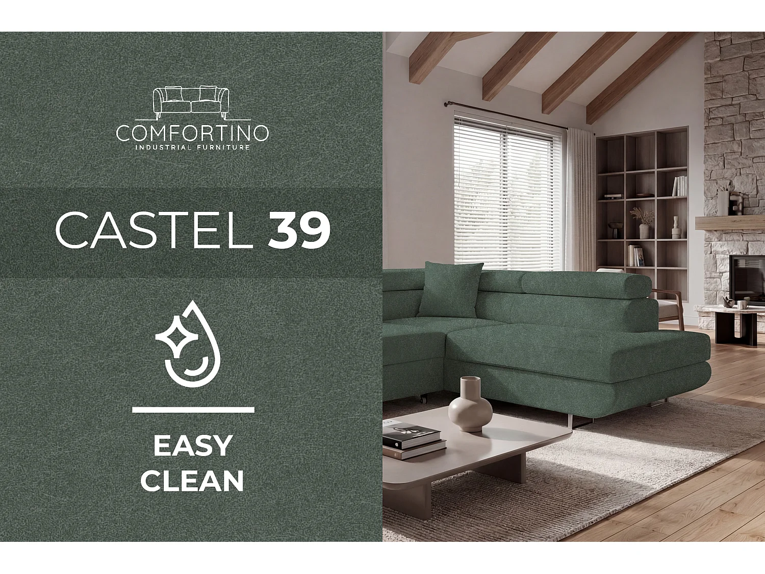 Canapé-lit en Forme de L avec Rangement en Velours Tannengrün Style Moderne 3 Places Comfortino Furniture Pasti