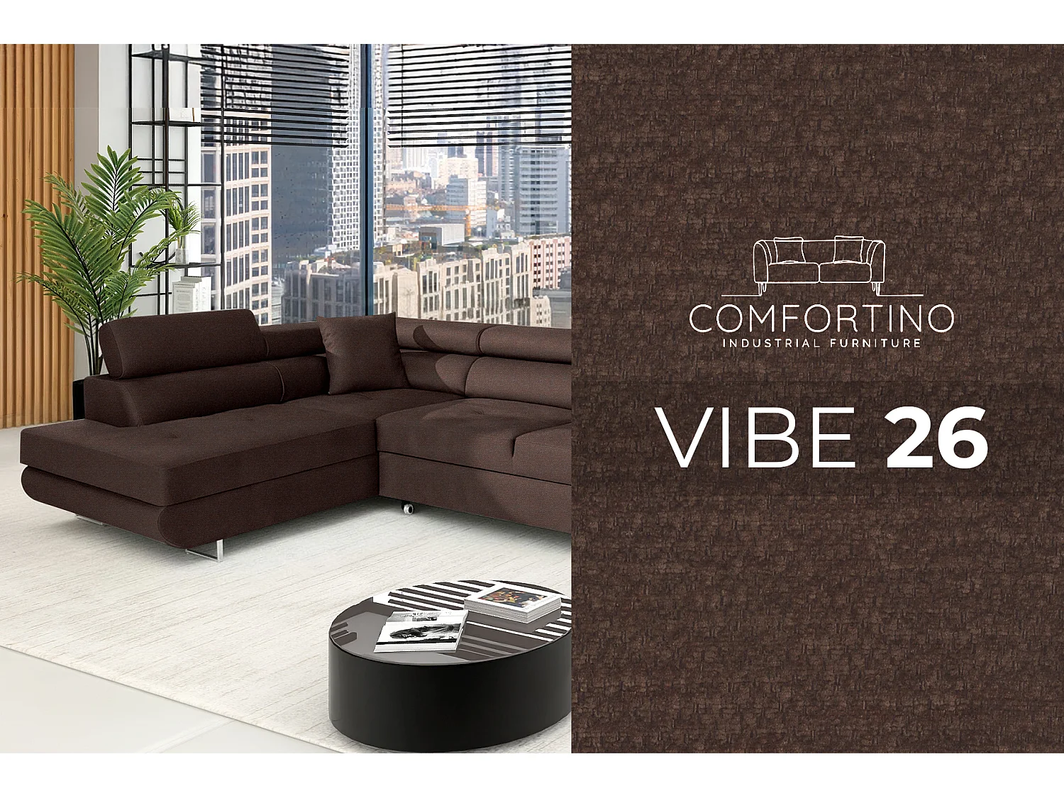 Canapé-Lit en Forme de L COMFORTINO FURNITURE PASTI avec Rangement Marron Foncé Design Moderne Angle Gauche
