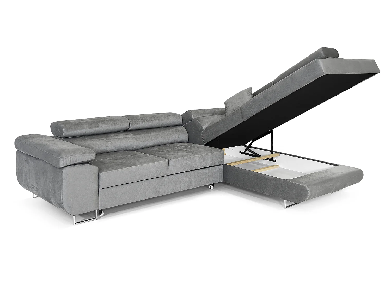 Canapé-Lit Comfortino Furniture NOLA en Forme de L Velours avec Rangement Beige Angle Droit 3 Places