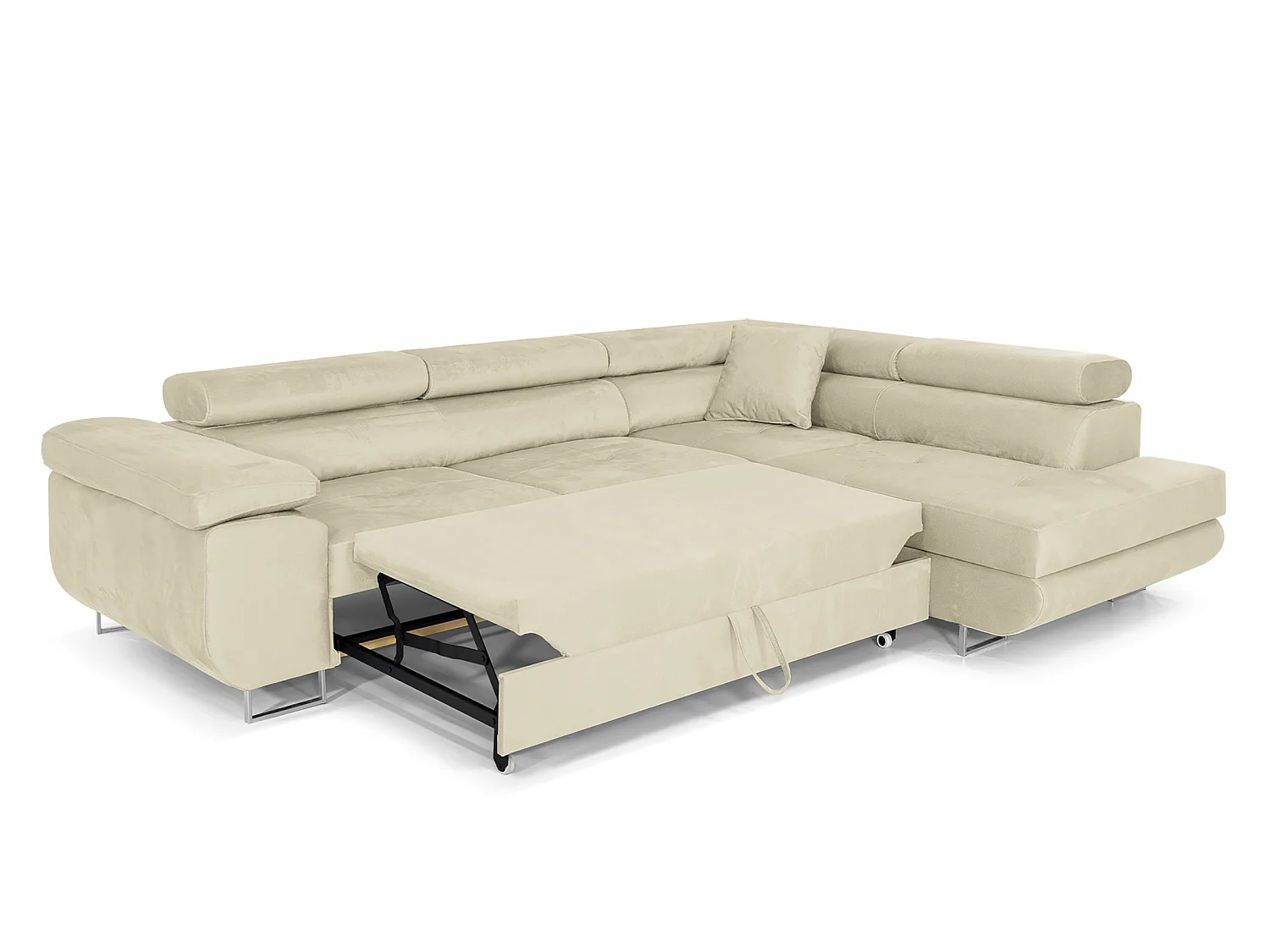 Canapé-lit en velours en forme de L COMFORTINO FURNITURE avec rangement Luna Gris Clair Angle Droit