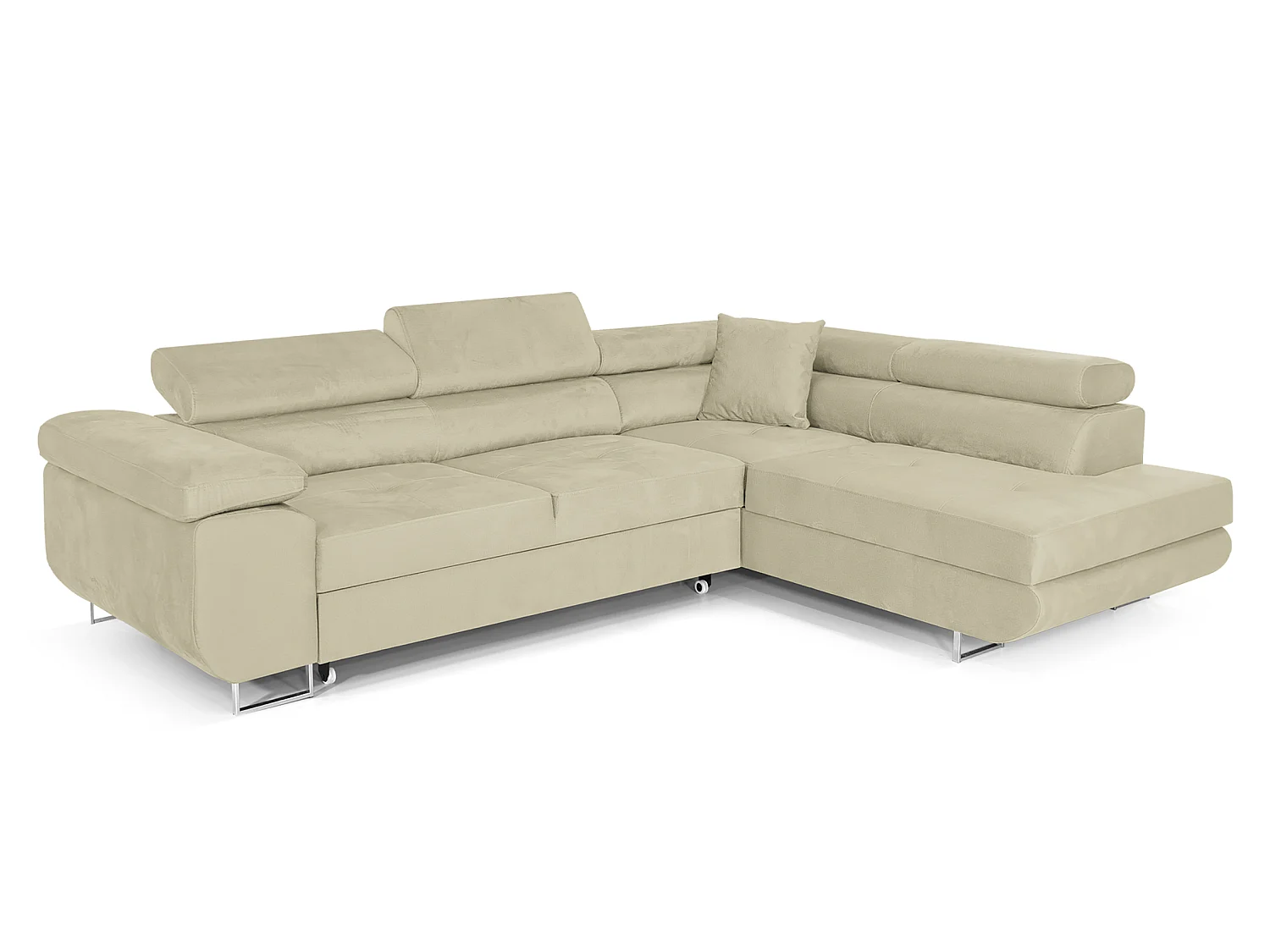 Canapé-lit en velours en forme de L COMFORTINO FURNITURE avec rangement Luna Gris Clair Angle Droit