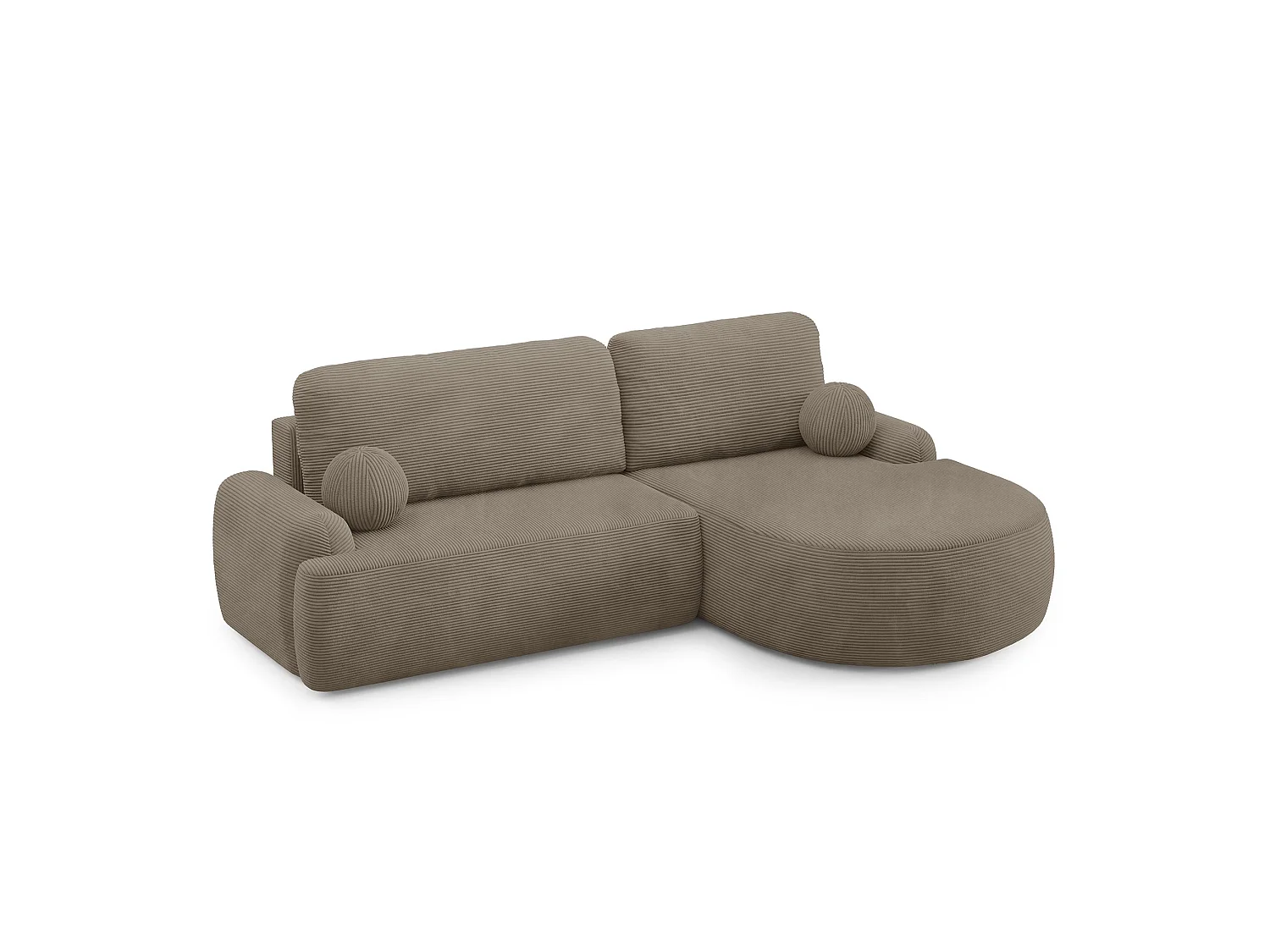 Canapé-lit moderne en forme de L avec rangement en tissu cordon marron clair - MIKI