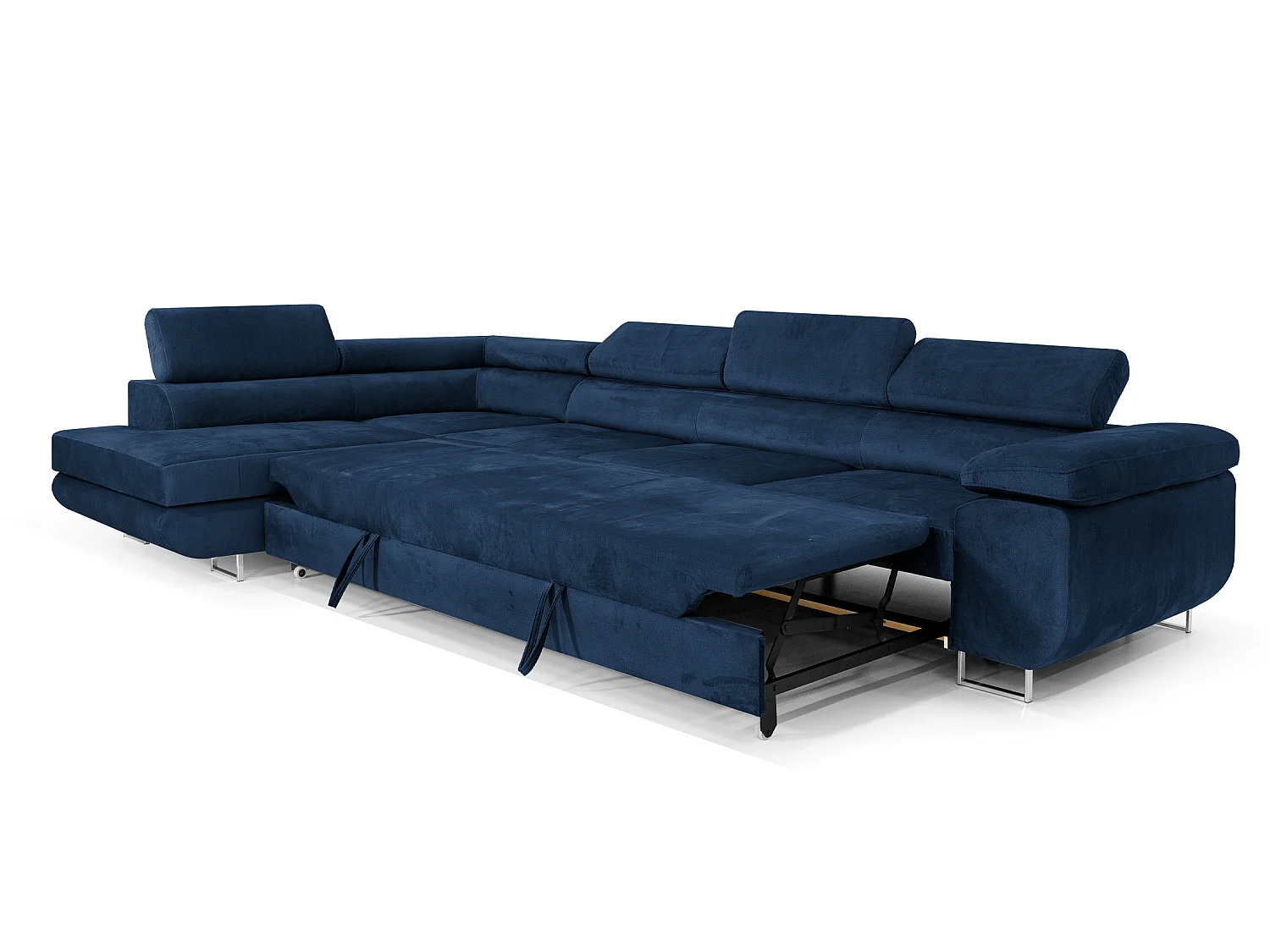 Canapé-Lit Moderne en Forme de L en Velours Bleu avec Rangement - PASTI XL