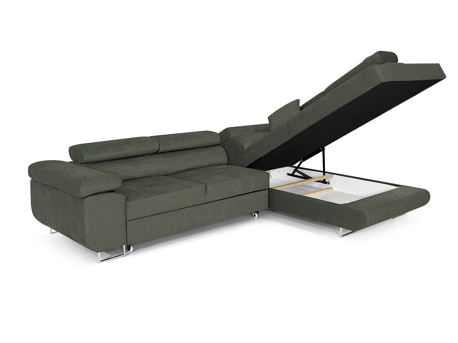 Canapé-Lit Moderne en Forme de L en Velours Bleu avec Rangement - PASTI XL
