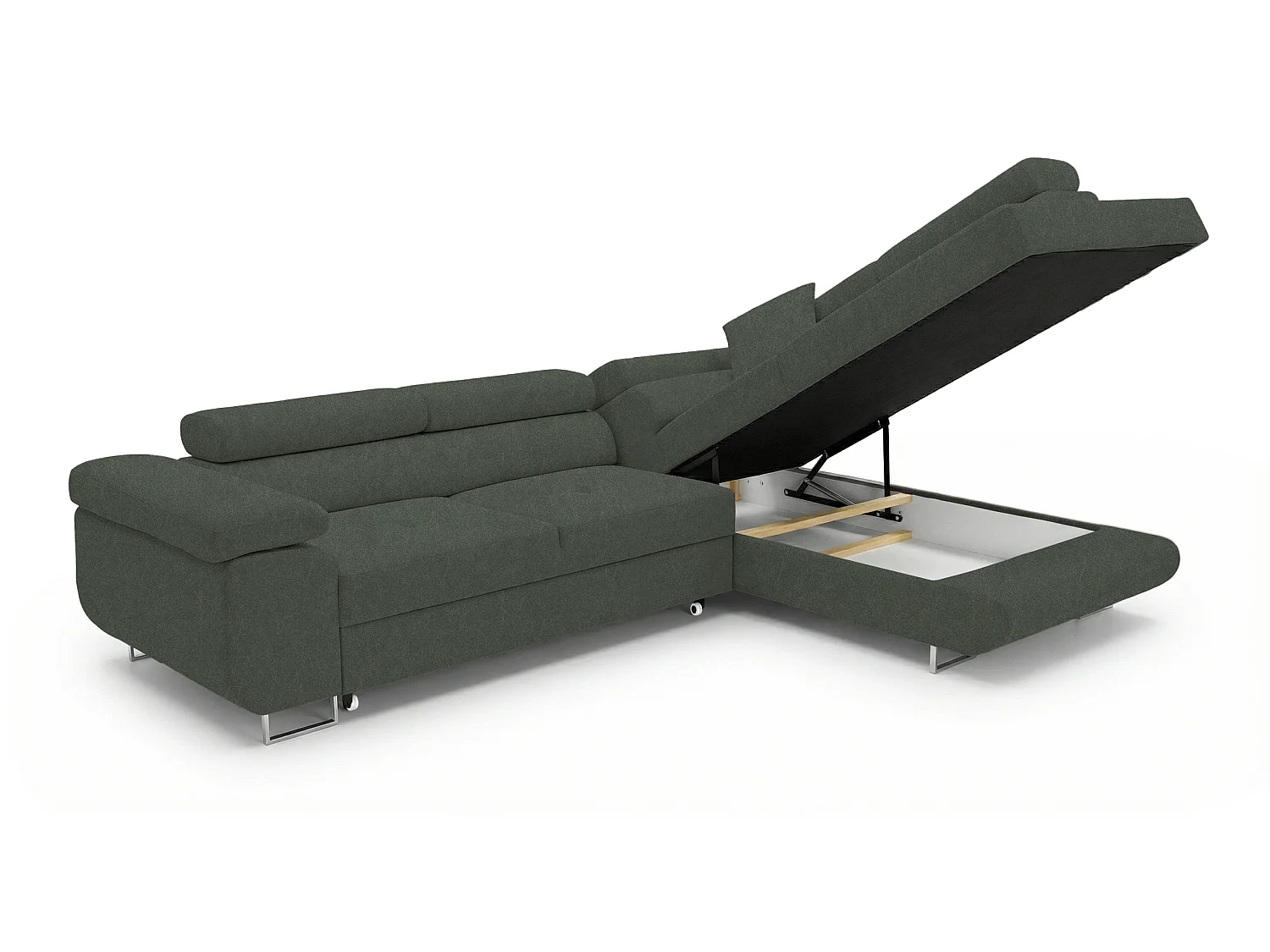 Comfortino Meubles Canapé-Lit en Velours NOLA L-Form avec Rangement Gris Anthracite Angle Droit