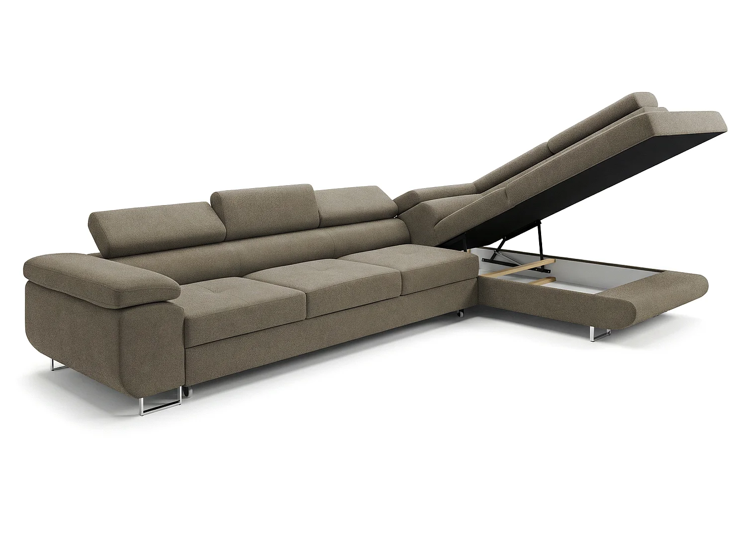 Canapé-lit en L COMFORTINO FURNITURE PASTI avec Rangement en Velours Beige Clair - Design Moderne
