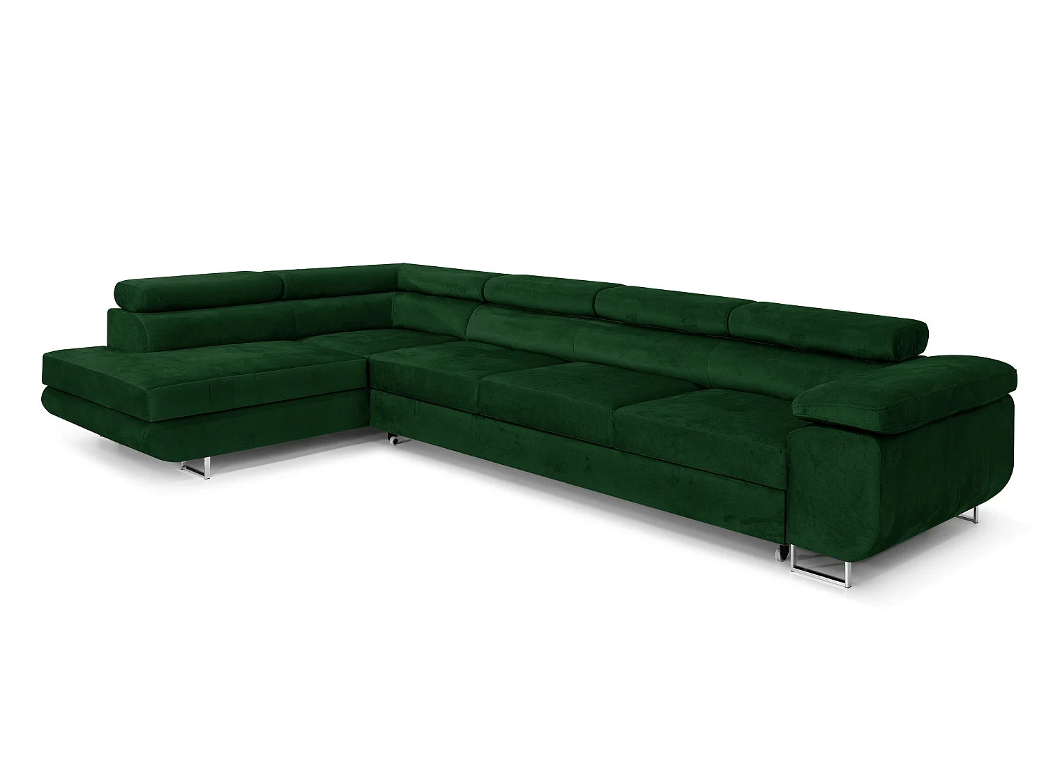 Canapé-Lit Comfortino Furniture PASTI XL L-Form avec Rangement Velours Vert 3 Places Style Moderne