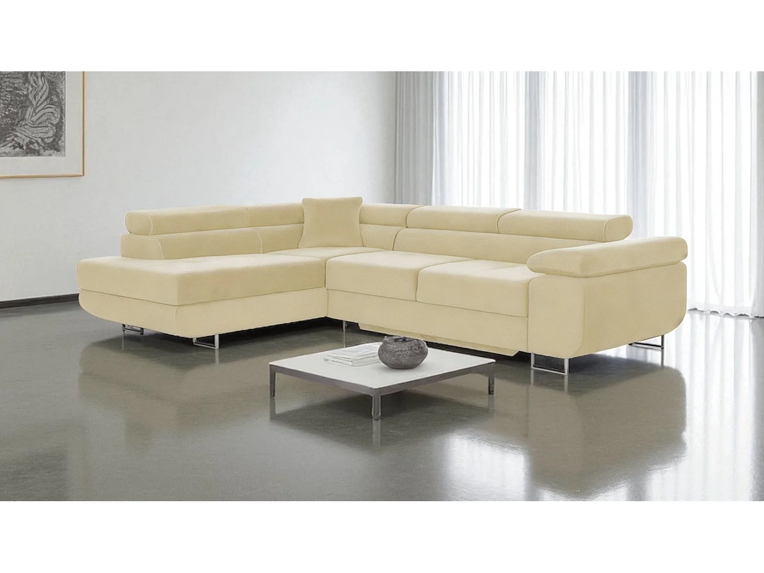 Canapé-Lit en Velours en Forme de L COMFORTINO FURNITURE avec Rangement Luna Gris Angle Gauche