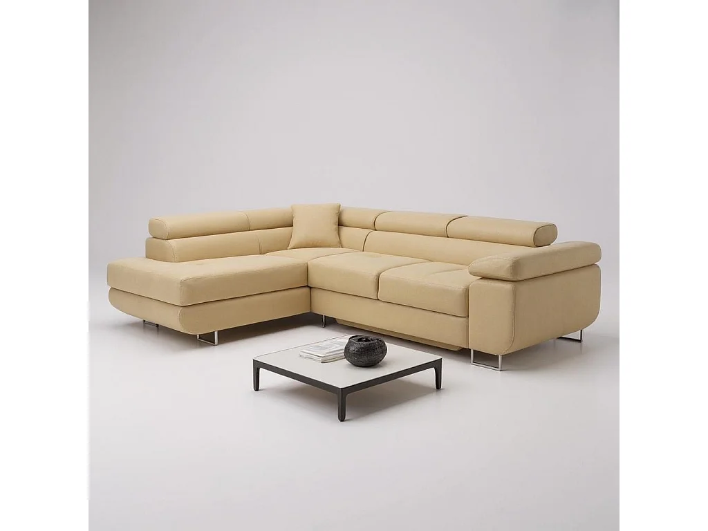 Canapé-Lit en Velours en Forme de L COMFORTINO FURNITURE avec Rangement Luna Gris Angle Gauche