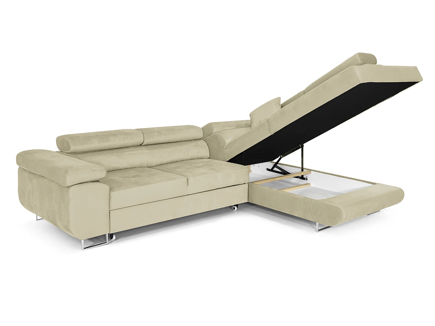 Canapé-Lit en Velours en Forme de L COMFORTINO FURNITURE avec Rangement Luna Gris Angle Gauche