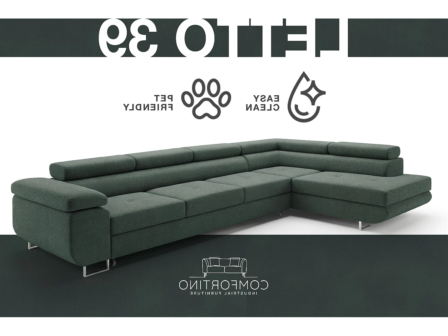Canapé-lit moderne en forme de L avec rangement en tissu de velours vert sauge - PASTI XL
