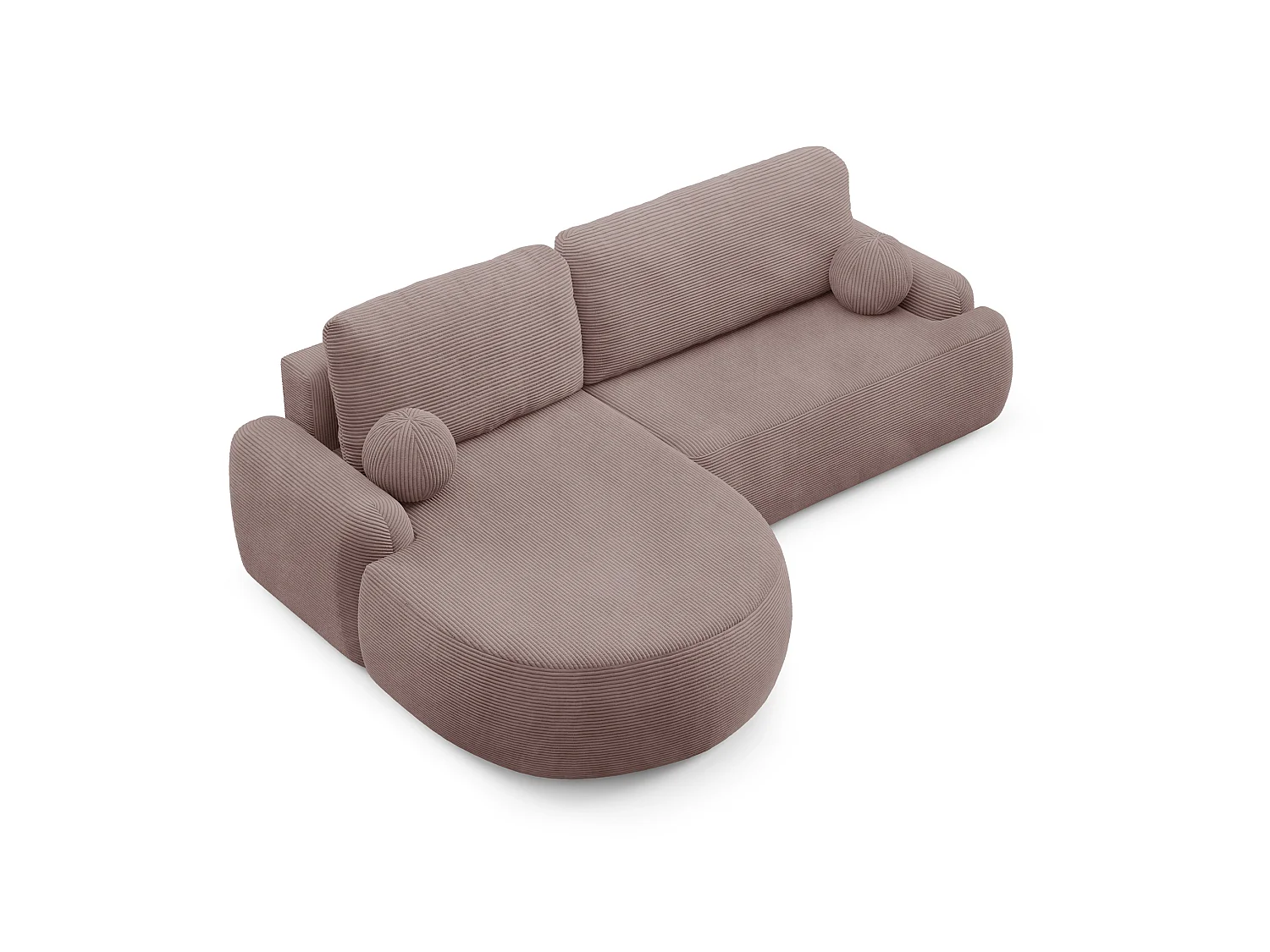 Canapé-lit moderne en forme de L avec rangement en tissu cordon rose taupe - MIKI