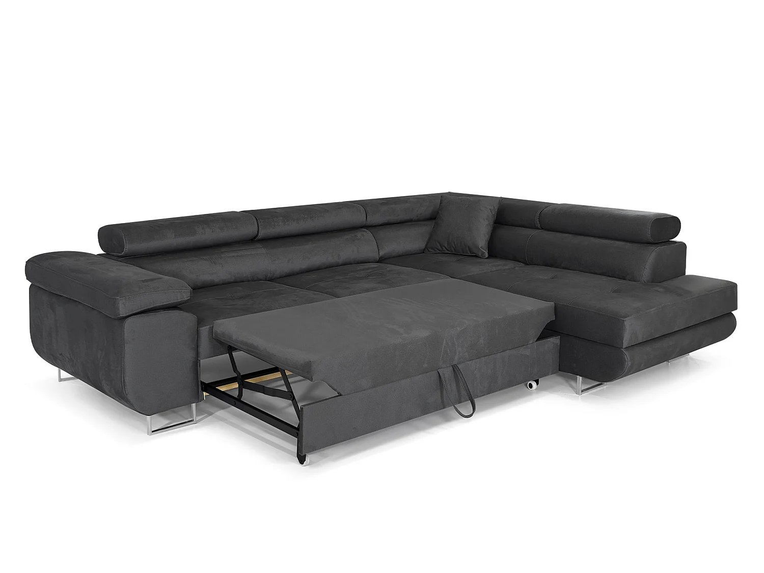 MEUBLES COMFORTINO PASTI Canapé-Lit en Forme de L en Velours avec Rangement Gris Anthracite Angle Droit