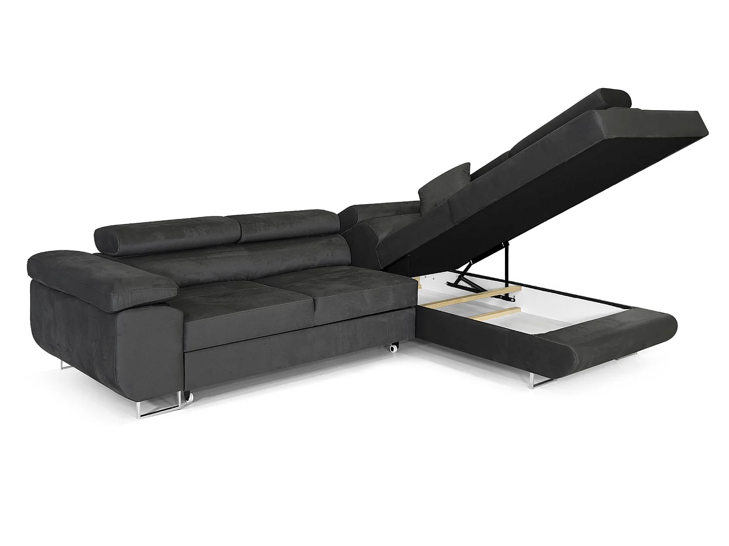 MEUBLES COMFORTINO PASTI Canapé-Lit en Forme de L en Velours avec Rangement Gris Anthracite Angle Droit
