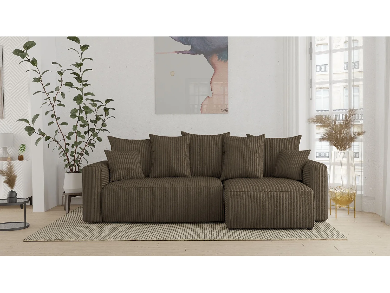 Canapé-lit U-Forme COMFORTINO FURNITURE Radus avec Rangement Velours Gris Foncé Angle Canapé