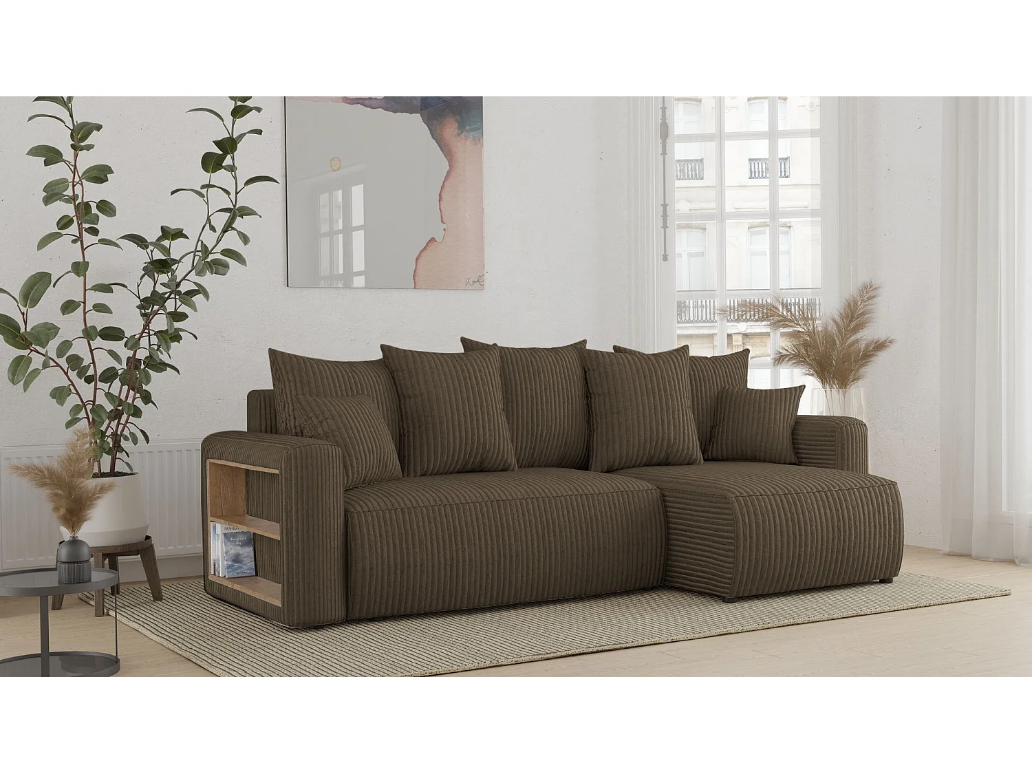 Canapé-lit U-Forme COMFORTINO FURNITURE Radus avec Rangement Velours Gris Foncé Angle Canapé