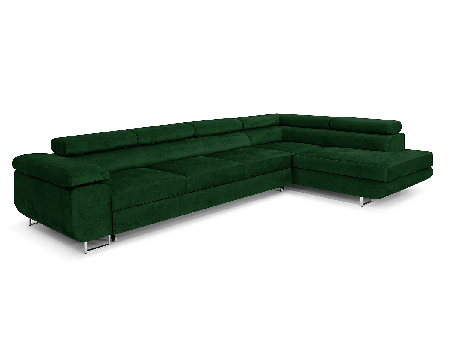 Canapé-Lit Comfortino PASTI XL en Forme de L avec Rangement Velours Vert 3 Places Style Moderne