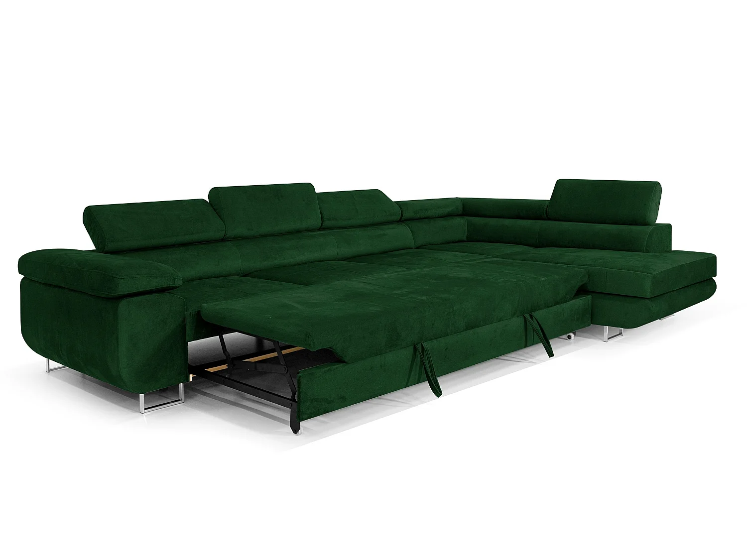 Canapé-Lit Comfortino PASTI XL en Forme de L avec Rangement Velours Vert 3 Places Style Moderne