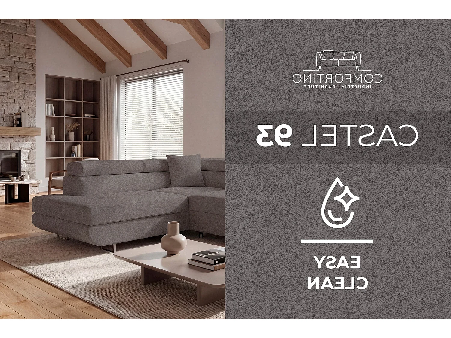 Comfortino Furniture PASTI L-Form Canapé-Lit avec Rangement Velours Taupe Angle Droit