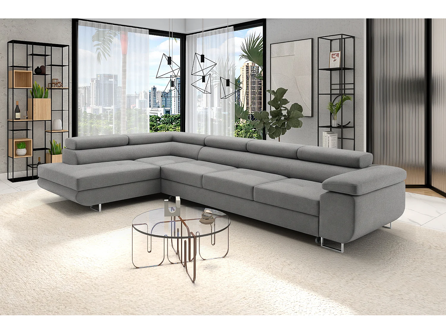 Comfortino Furniture NOTA Canapé-lit en Velours en Forme de L avec Rangement Gris Anthracite Angle Droit