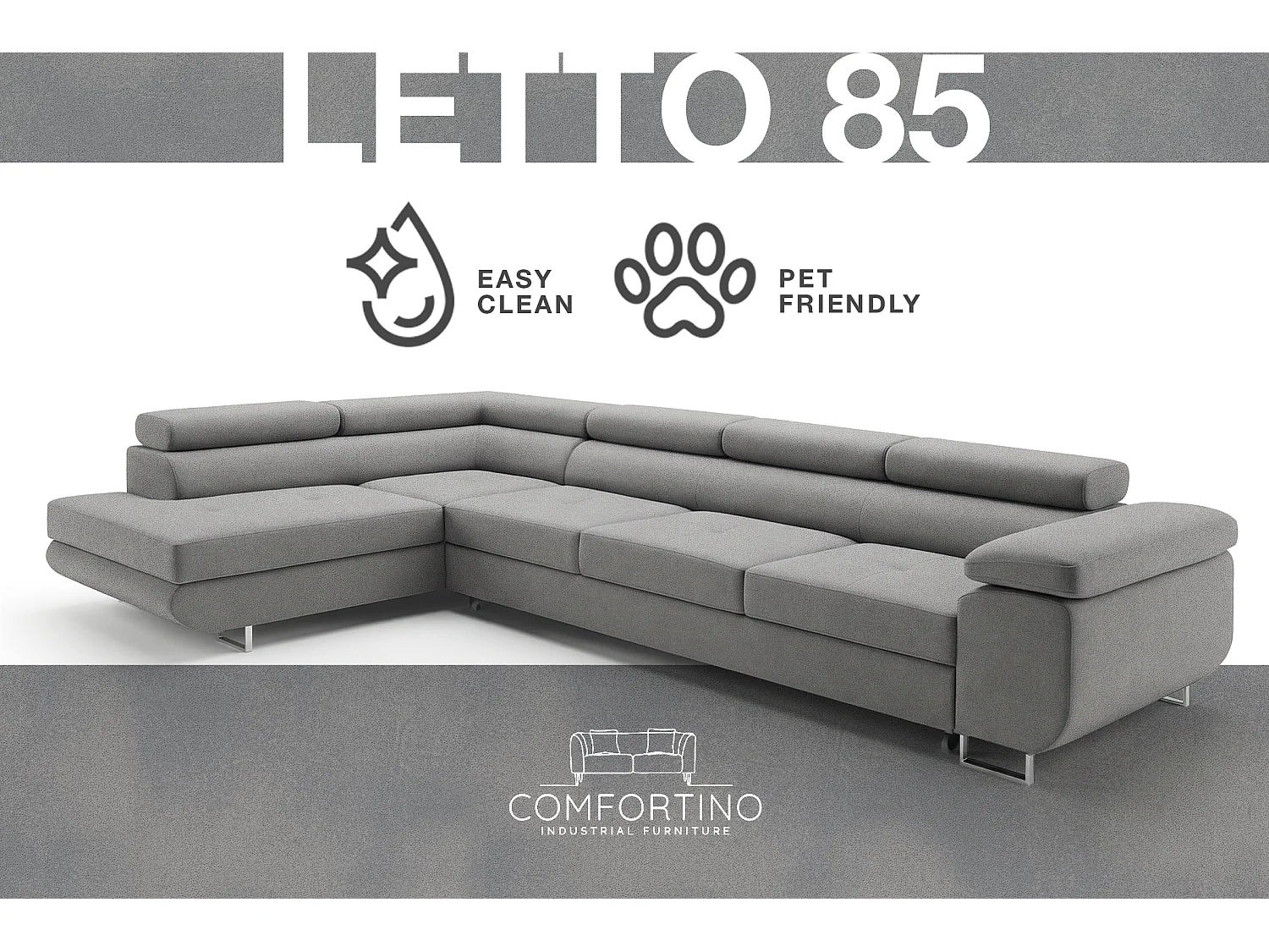 Comfortino Furniture NOTA Canapé-lit en Velours en Forme de L avec Rangement Gris Anthracite Angle Droit