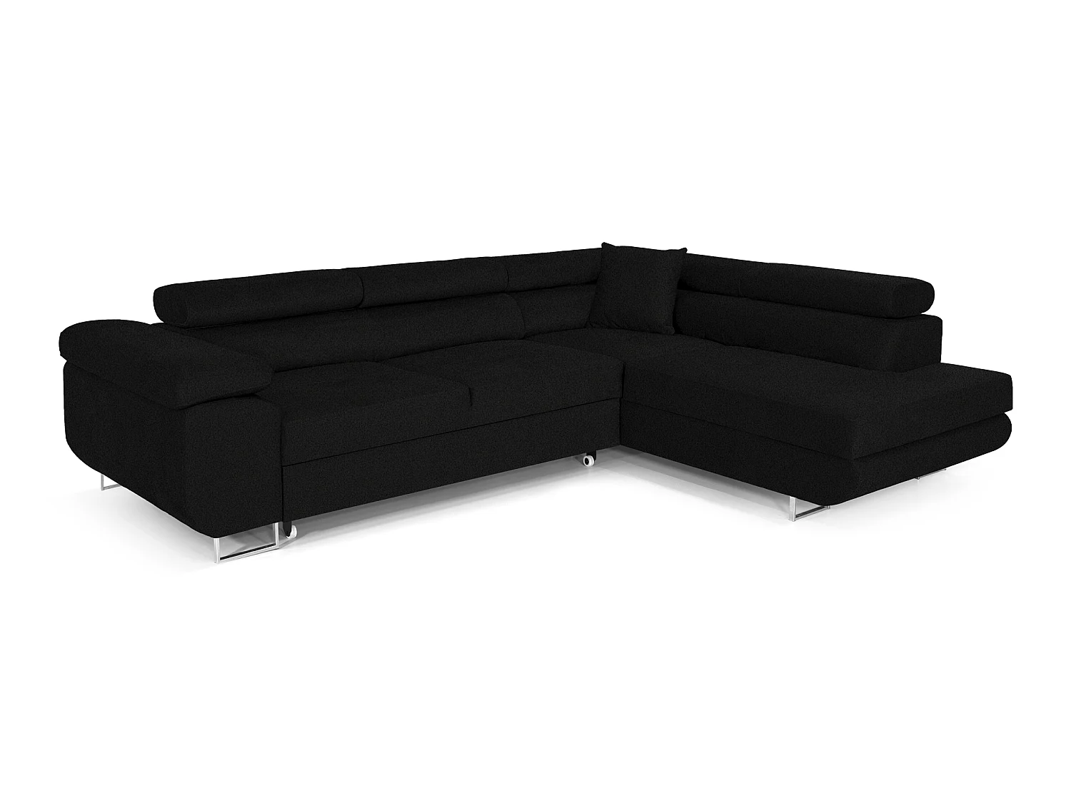 Canapé-Lit Moderne en Forme de L Noir avec Rangement - Tissu Velours Bouclé PASTI