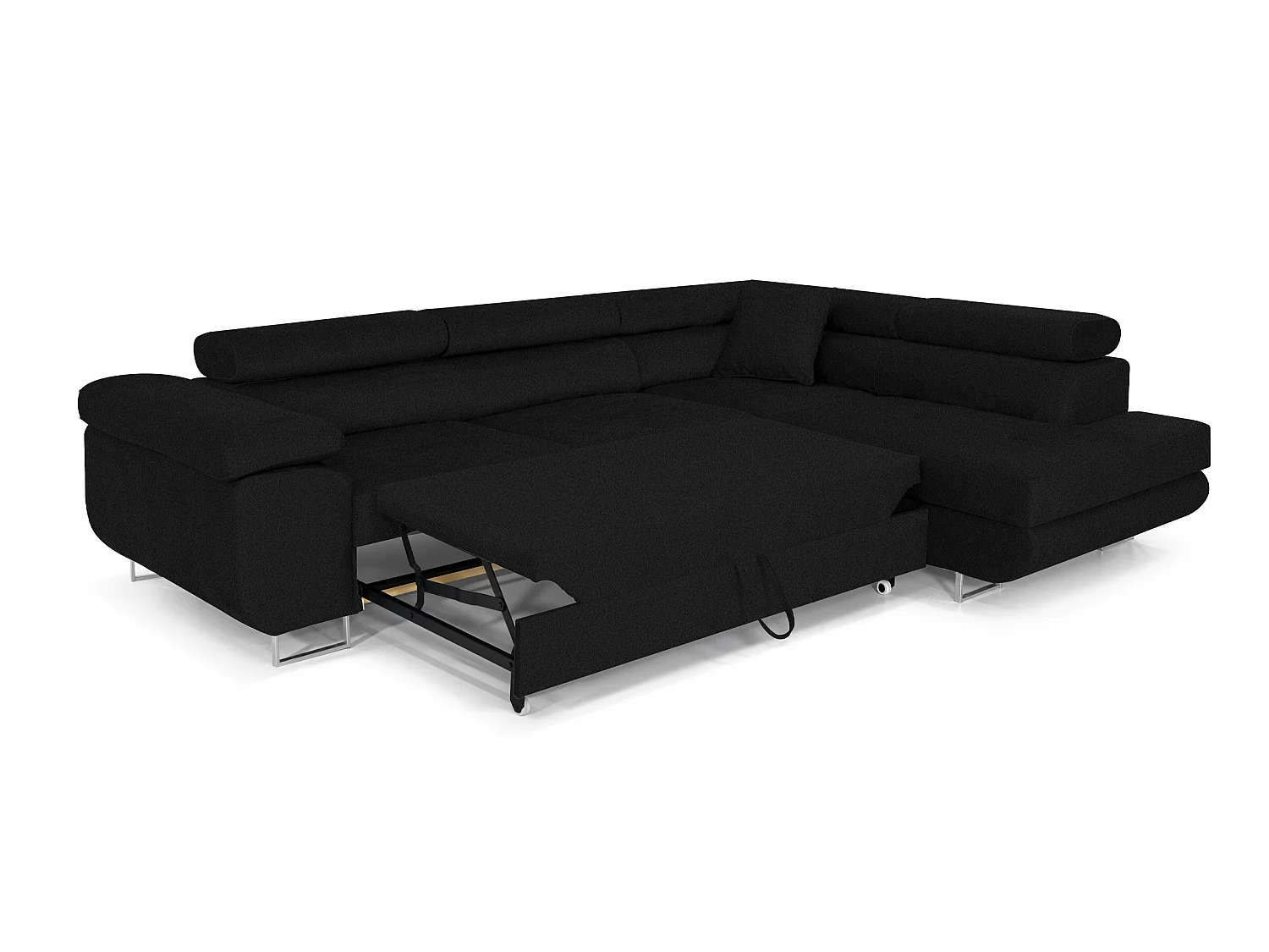 Canapé-Lit Moderne en Forme de L Noir avec Rangement - Tissu Velours Bouclé PASTI