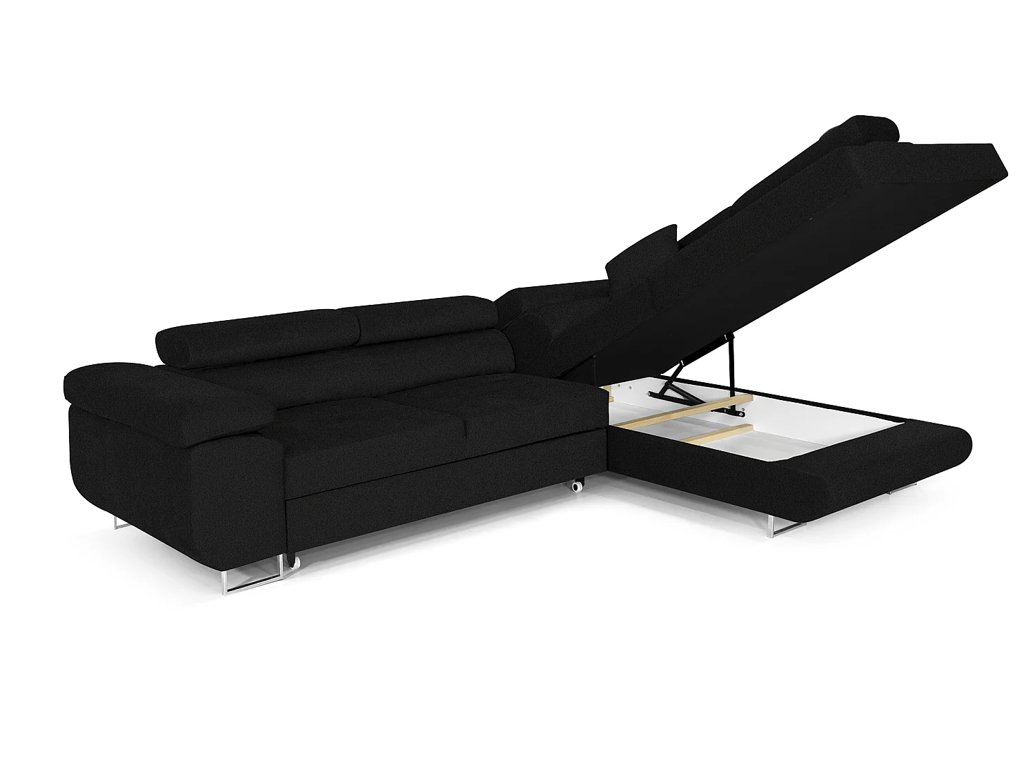 Canapé-Lit Moderne en Forme de L Noir avec Rangement - Tissu Velours Bouclé PASTI