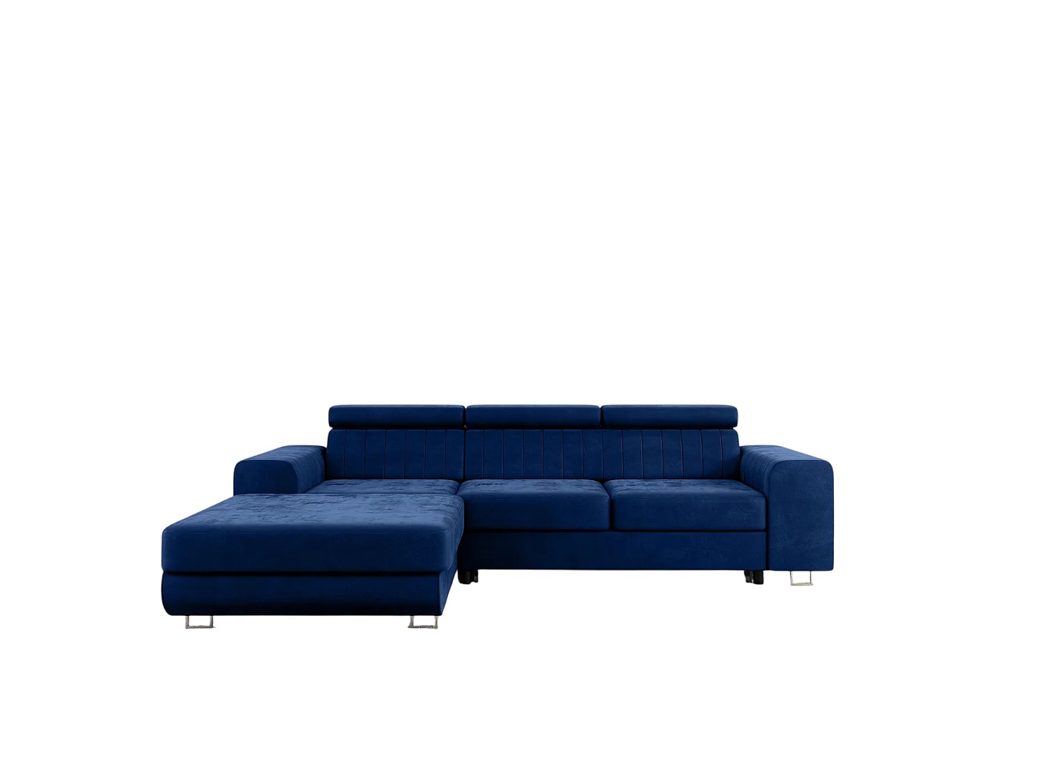 Comfortino Furniture NOTA Canapé-lit en Forme de L en Velours avec Rangement Bleu Foncé Angle Gauche