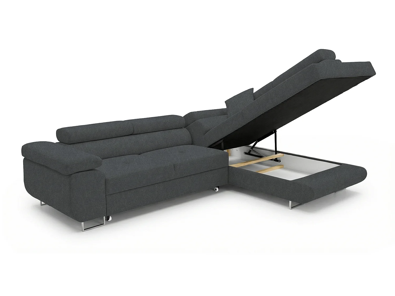 Comfortino Furniture NOTA Canapé-lit en Forme de L en Velours avec Rangement Bleu Foncé Angle Gauche