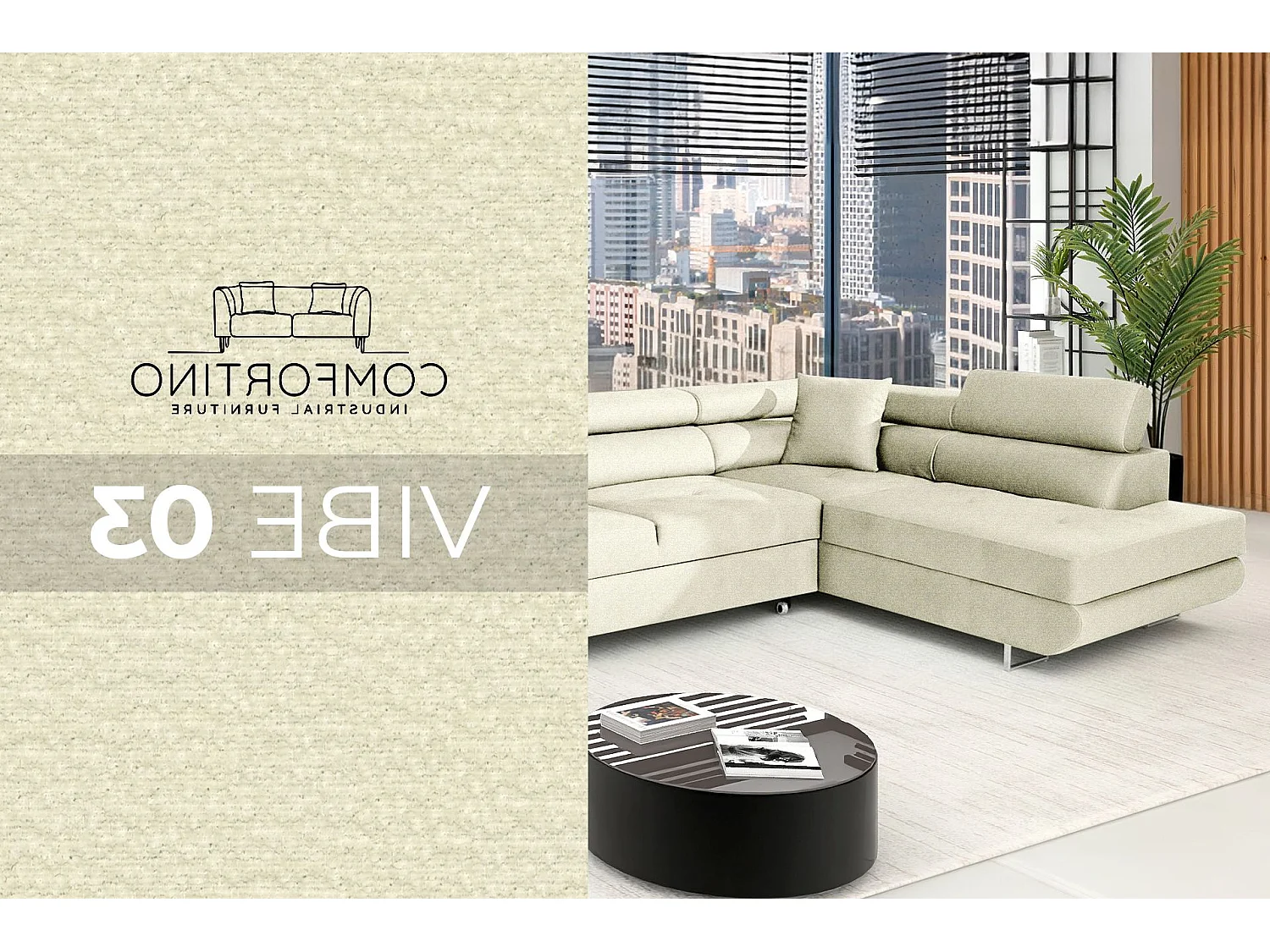 MEUBLE COMFORTINO PASTI Canapé-lit en Forme de L avec Rangement Crème Angle Droit Design Moderne