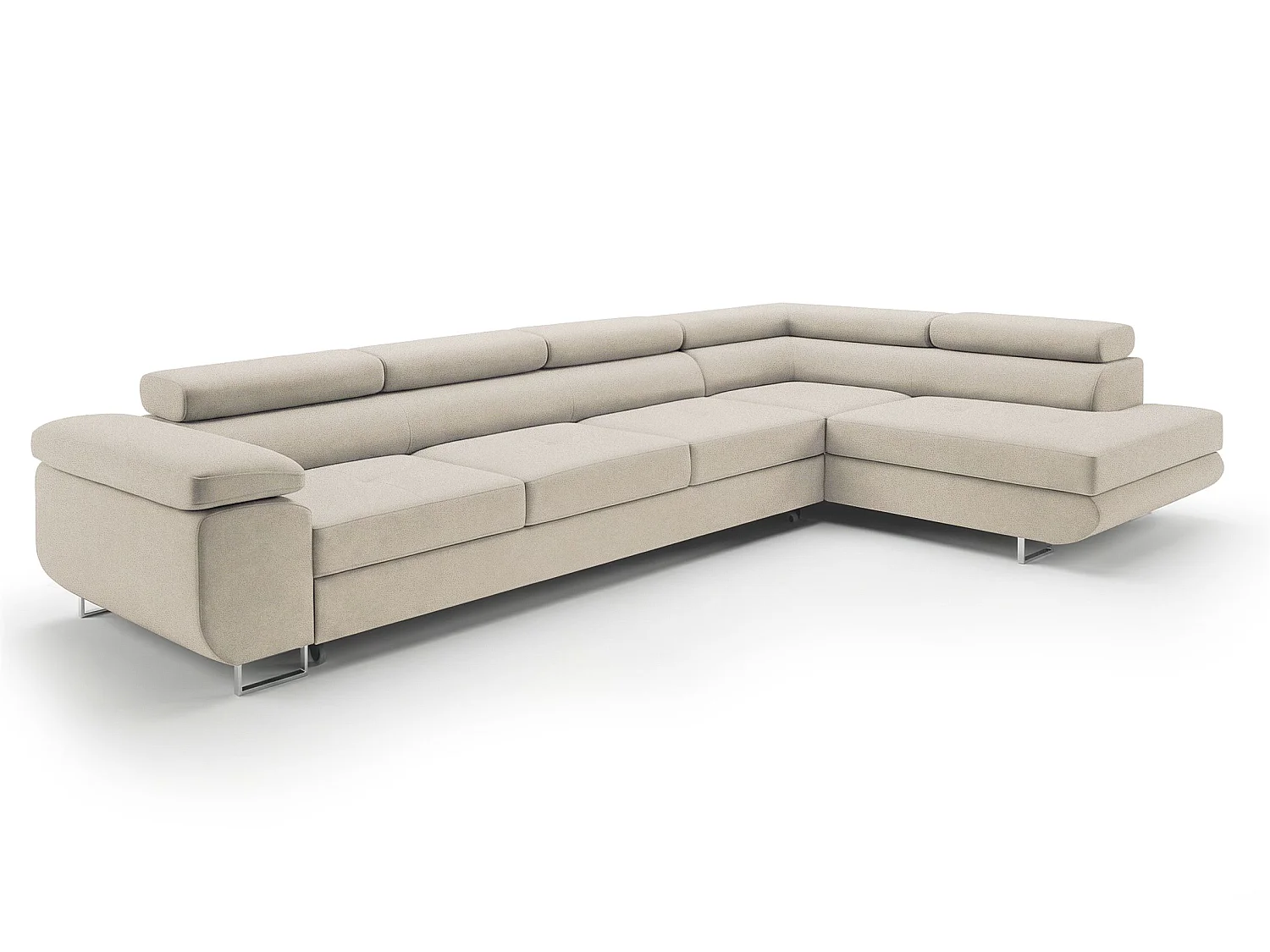 Canapé-lit moderne en forme de L avec rangement en tissu velours crème-beige - PASTI XL