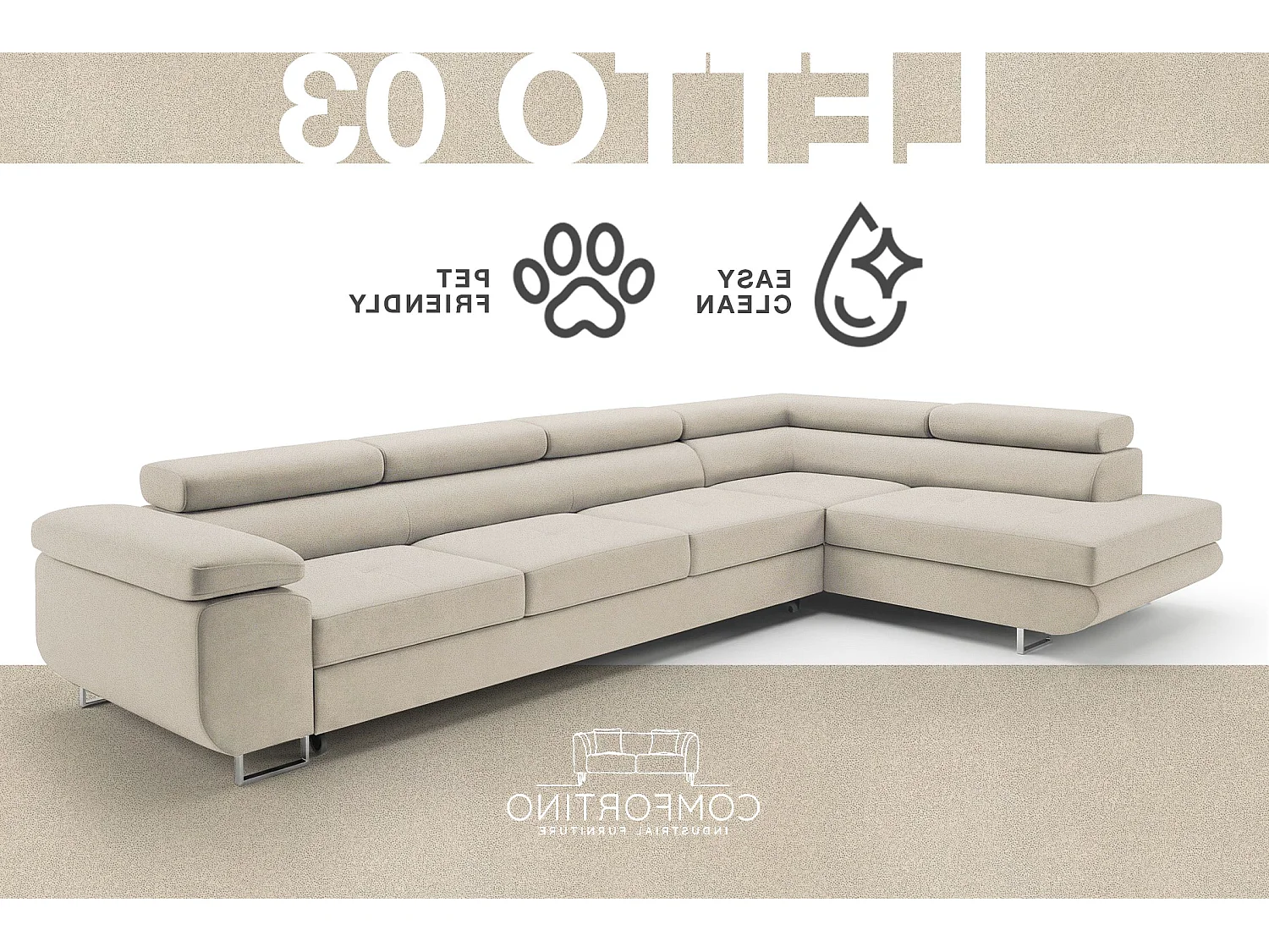Canapé-lit moderne en forme de L avec rangement en tissu velours crème-beige - PASTI XL