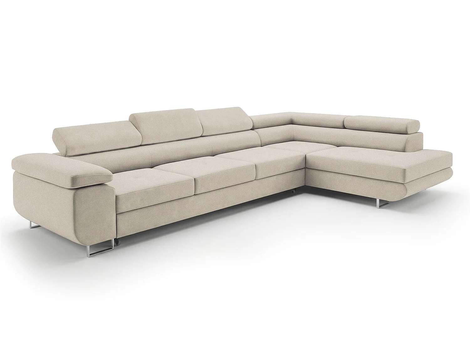 Canapé-lit moderne en forme de L avec rangement en tissu velours crème-beige - PASTI XL