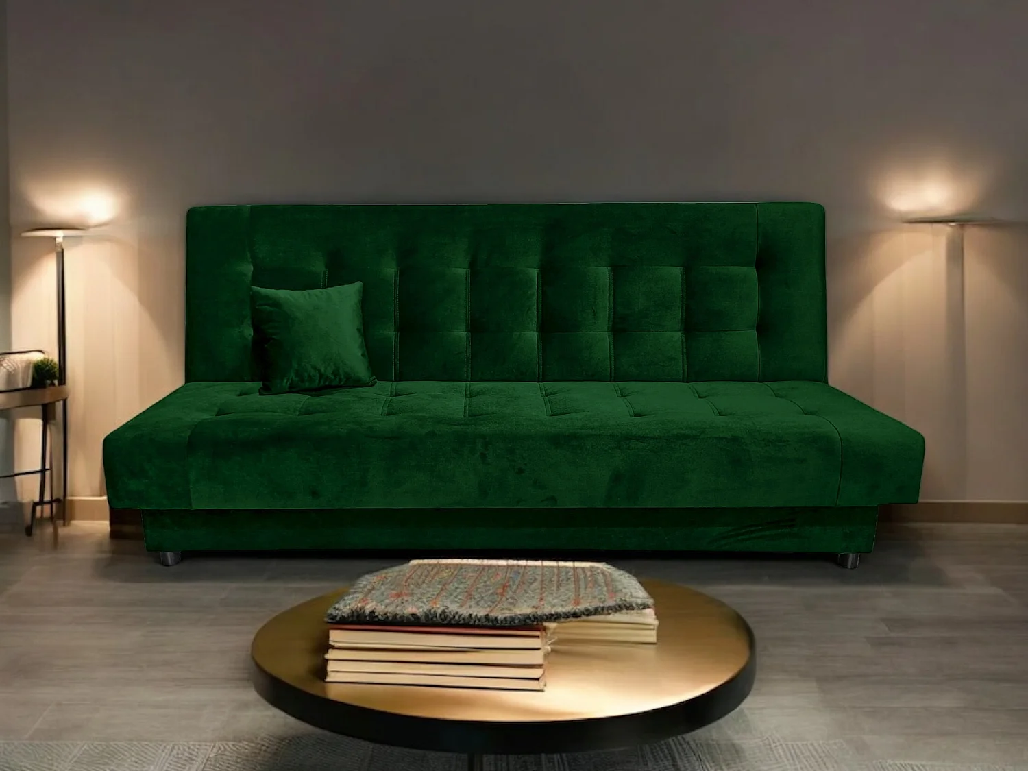Canapé-Lit Comfortino Furniture Porto avec Coffre de Rangement Velours Vert Design Moderne