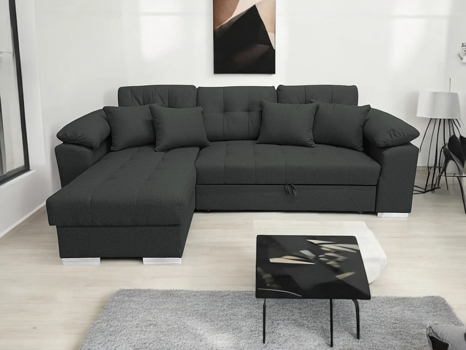 Canapé-Lit en Forme de U en Velours Doré Élégant avec Rangement - MOBILIER COMFORTINO PASTI