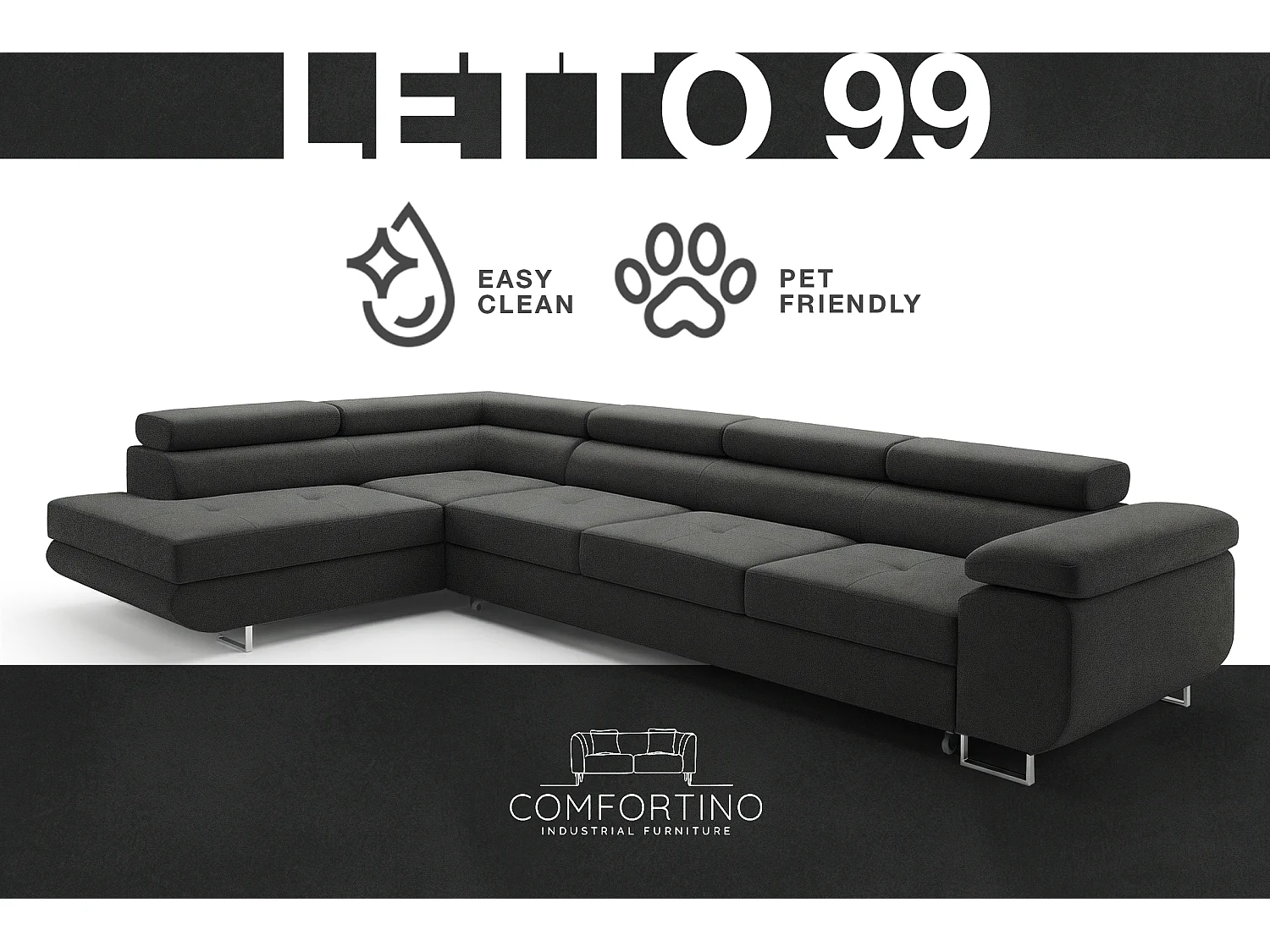 Canapé-Lit Moderne en Forme de L Gris Anthracite avec Rangement - PASTI XL