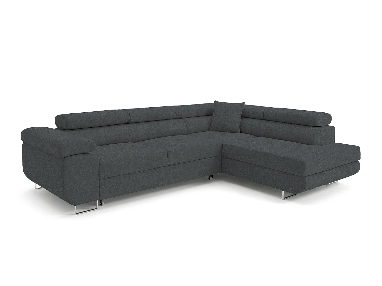 Canapé-lit Comfortino Furniture PASTI L-Form avec Rangement Tissu Velours Bleu Ardoise Style Moderne