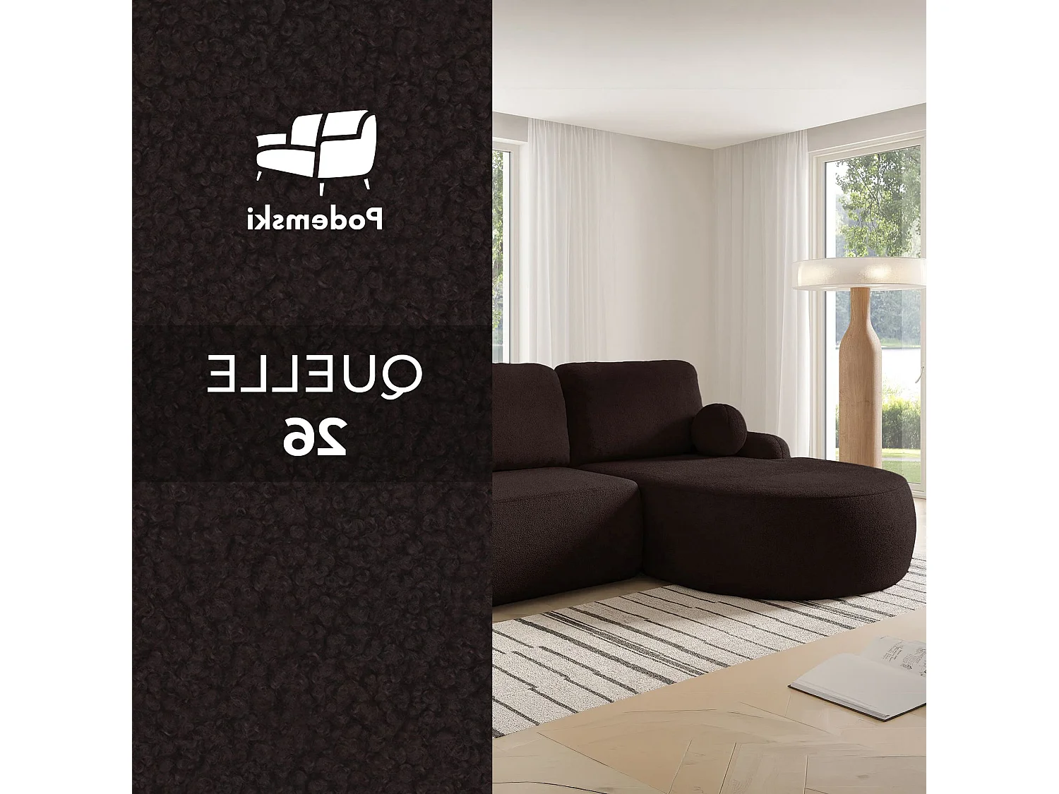 Canapé-Lit Comfortino Furniture Miki en Forme de L avec Rangement Marron Foncé Angle Gauche