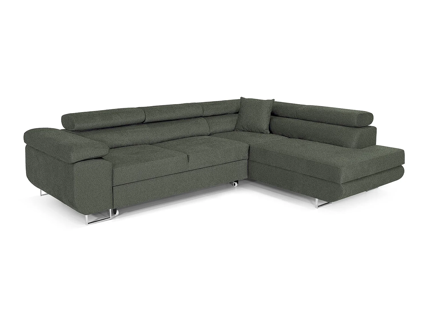 MOBILIER COMFORTINO PASTI Canapé en Forme de L Vert en Velours Bouclé avec Lit et Rangement - Canapé d'Angle Moderne 3 Places