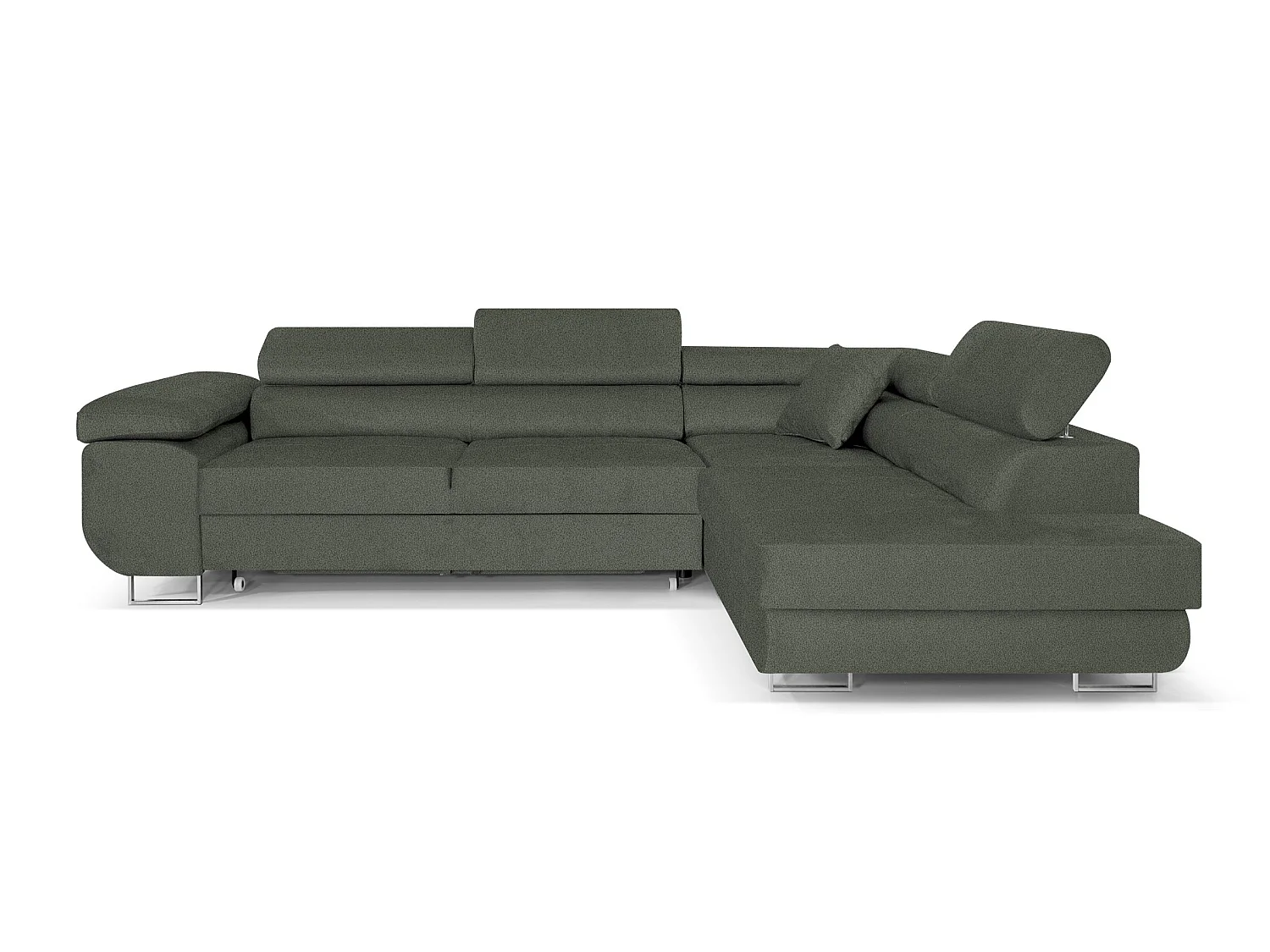 MOBILIER COMFORTINO PASTI Canapé en Forme de L Vert en Velours Bouclé avec Lit et Rangement - Canapé d'Angle Moderne 3 Places