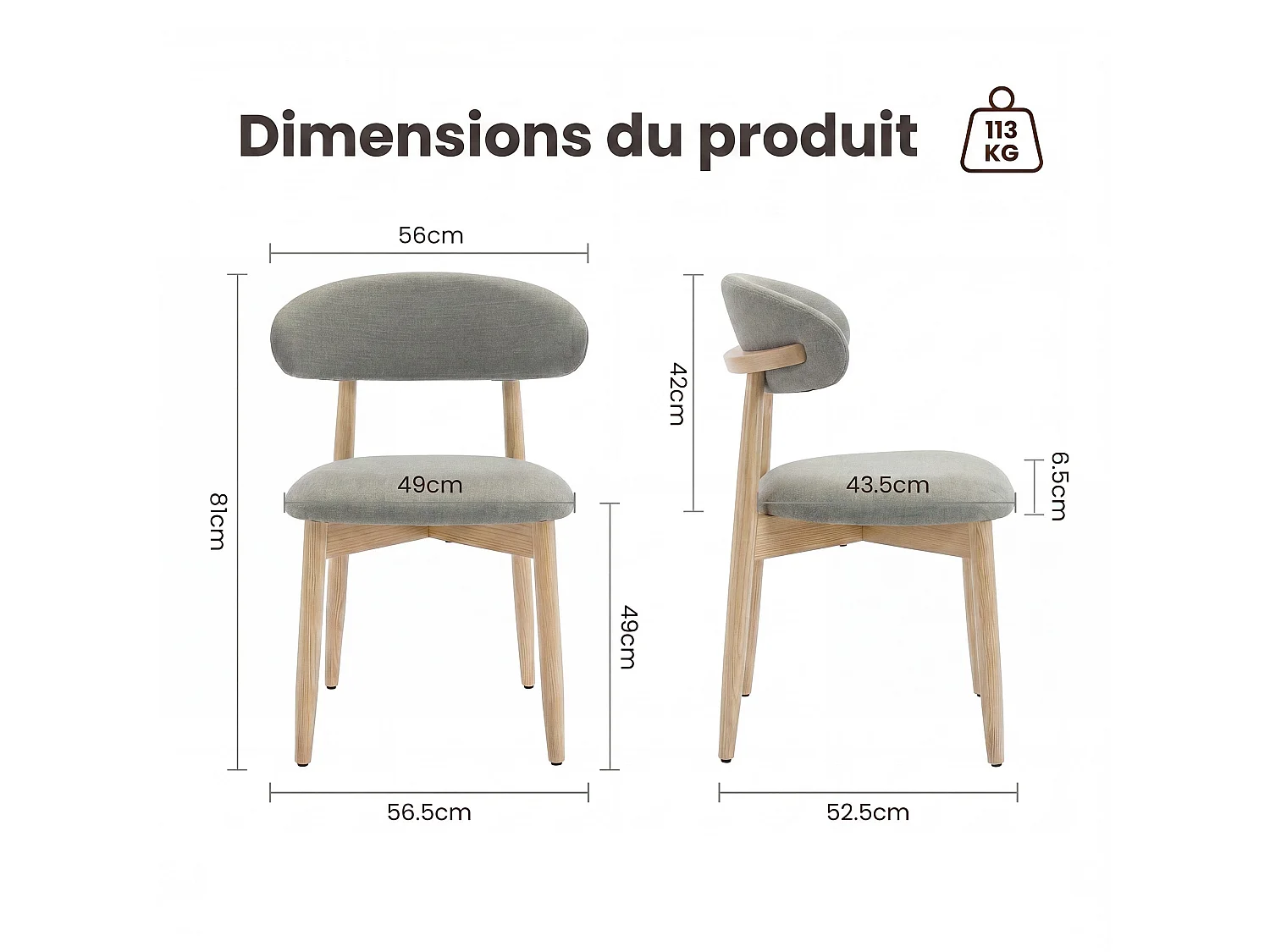 Lot de 2 chaises de salle à manger en bois massif, robustes et élégantes, pieds en bois naturel, vert