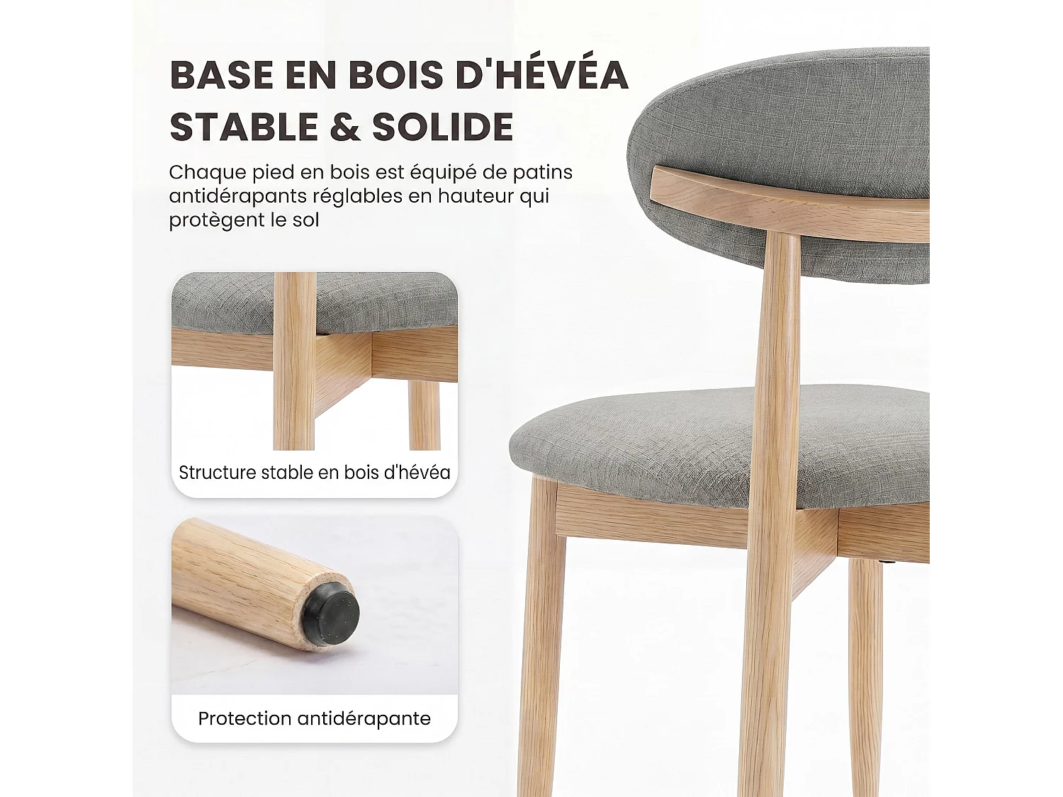 Lot de 2 chaises de salle à manger en bois massif, robustes et élégantes, pieds en bois naturel, vert