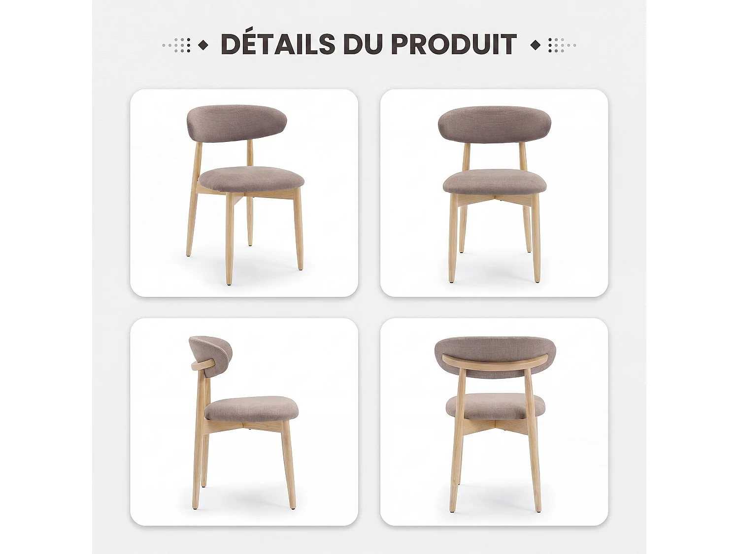 Lot de 2 chaises de salle à manger en bois massif, robustes et élégantes, pieds en bois naturel, marron