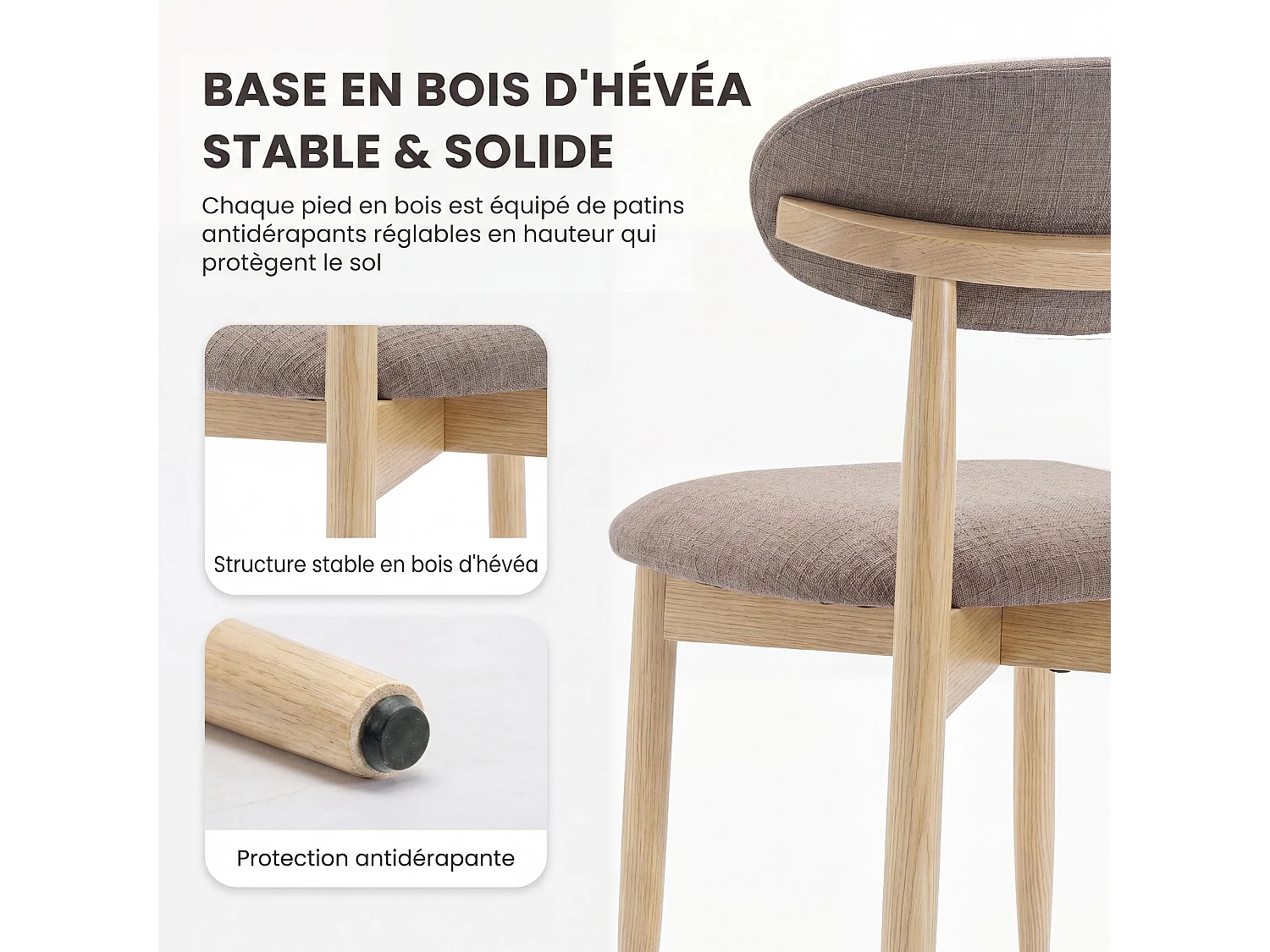 2er-Set Esszimmerstühle aus Massivholz, robust und elegant, Beine aus Naturholz, Braun