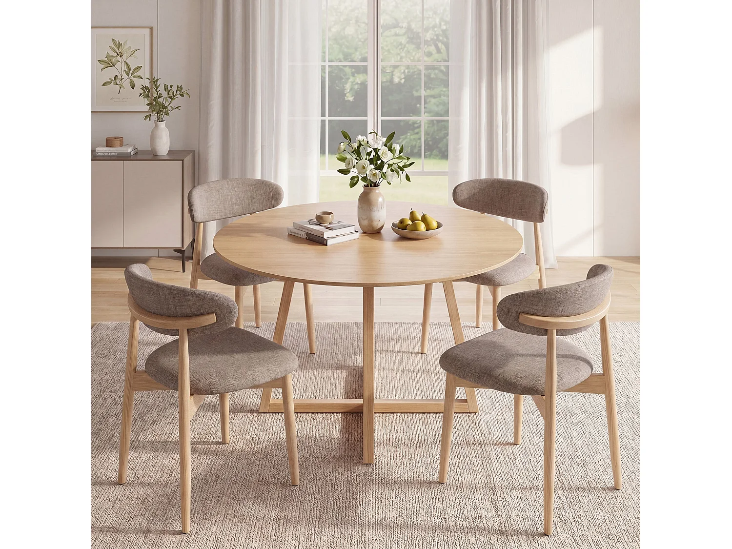 2er-Set Esszimmerstühle aus Massivholz, robust und elegant, Beine aus Naturholz, Braun
