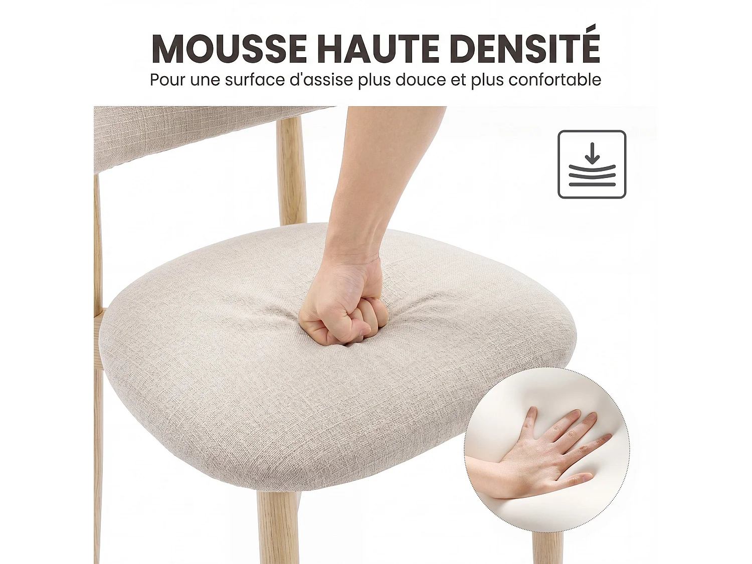 Lot de 2 chaises de salle à manger en bois massif, robustes et élégantes, pieds en bois naturel, beige