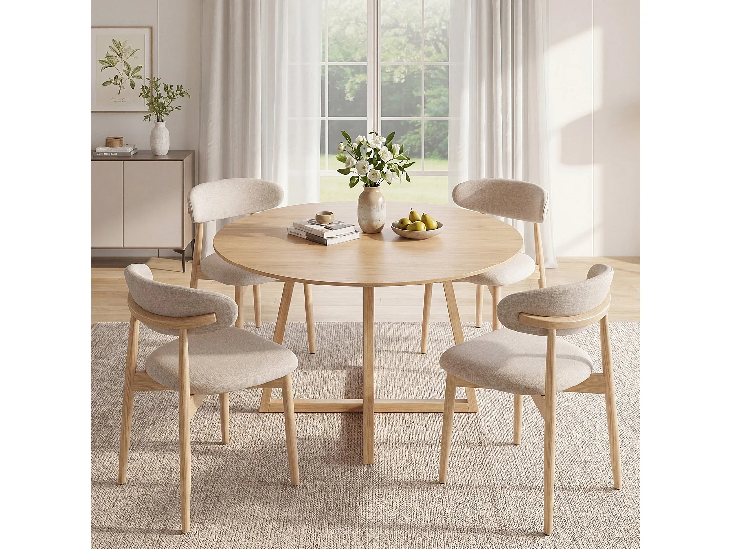 Set di 2 sedie da pranzo in legno massello, robuste ed eleganti, gambe in legno naturale, beige