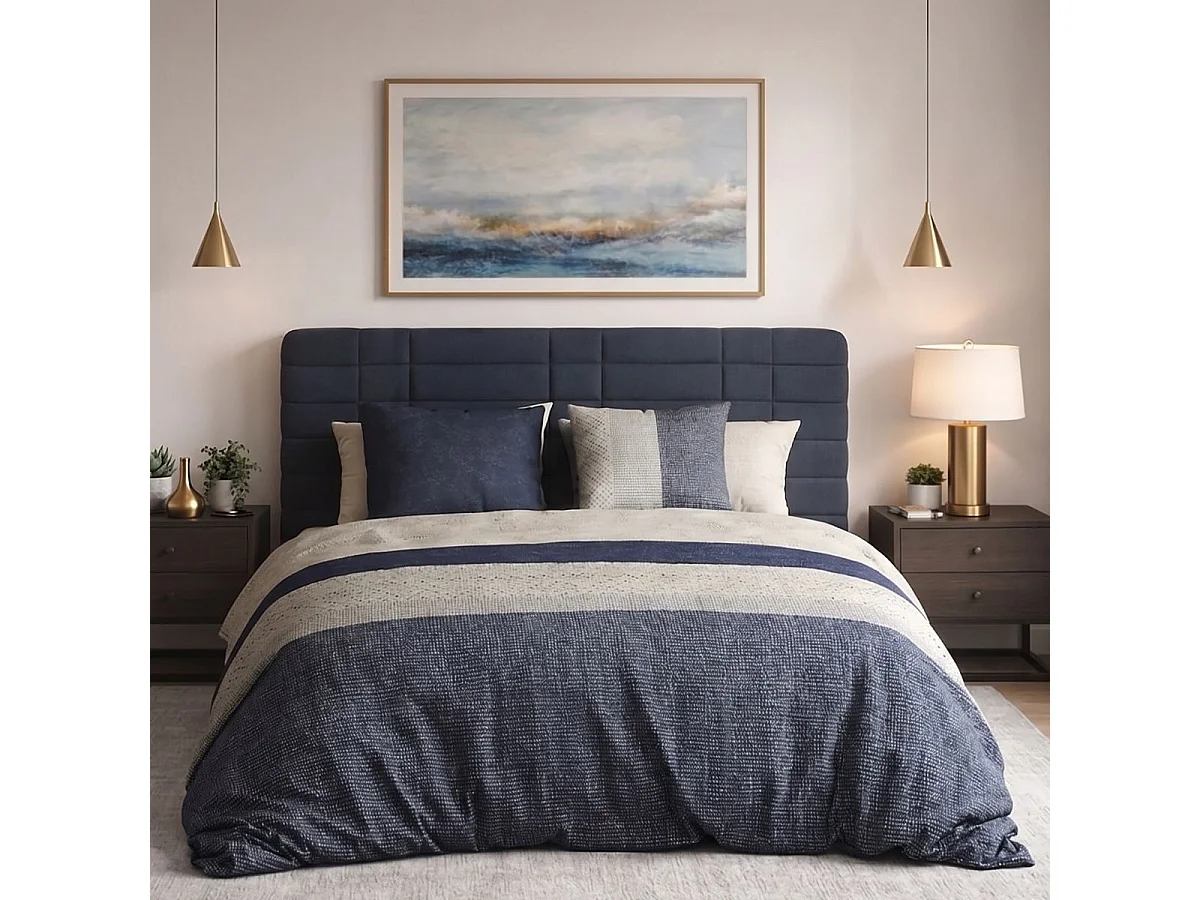 Parure housse de couette 240x220cm + 2 taies motif graphique bleu et blanc 100% coton - DORINE